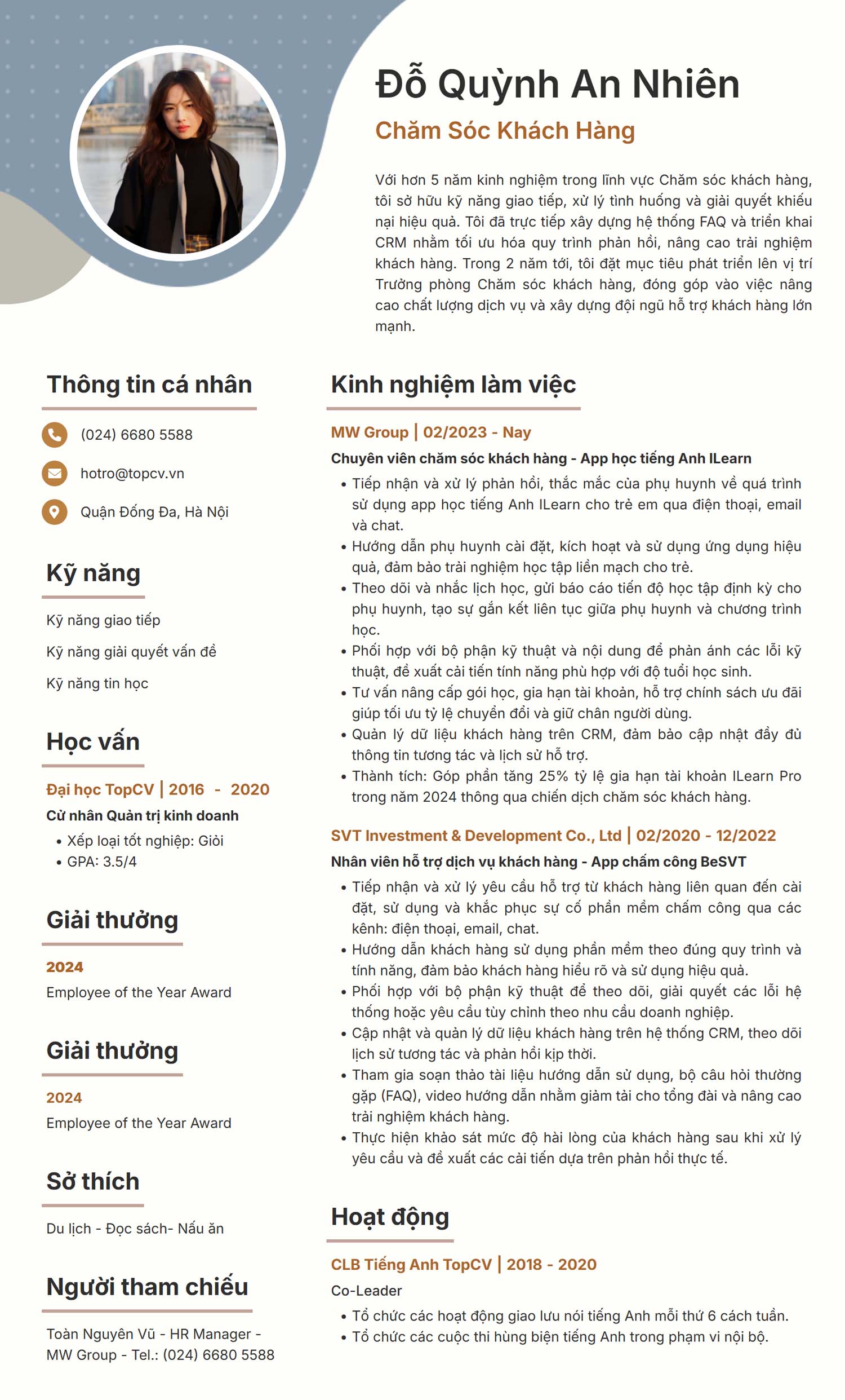 Mẫu CV chăm sóc khách hàng