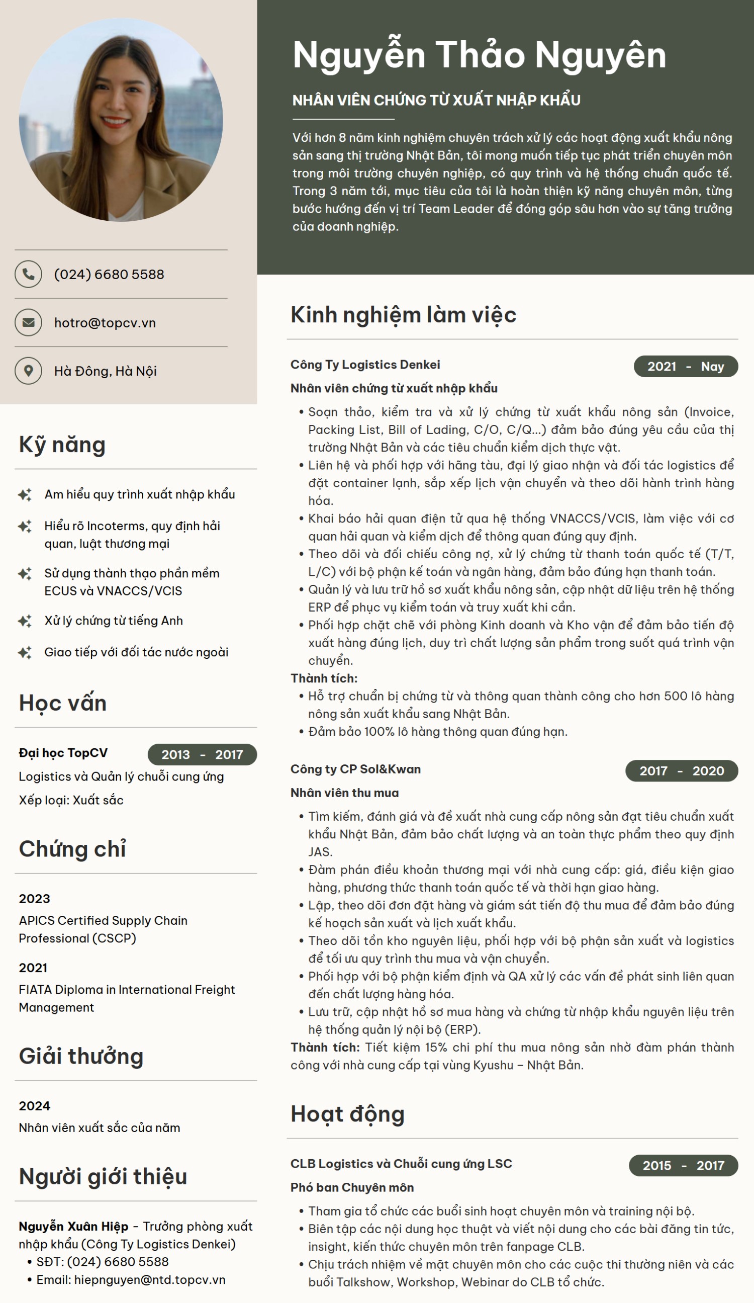 Tham khảo mẫu CV Nhân viên chứng từ xuất nhập khẩu ấn tượng