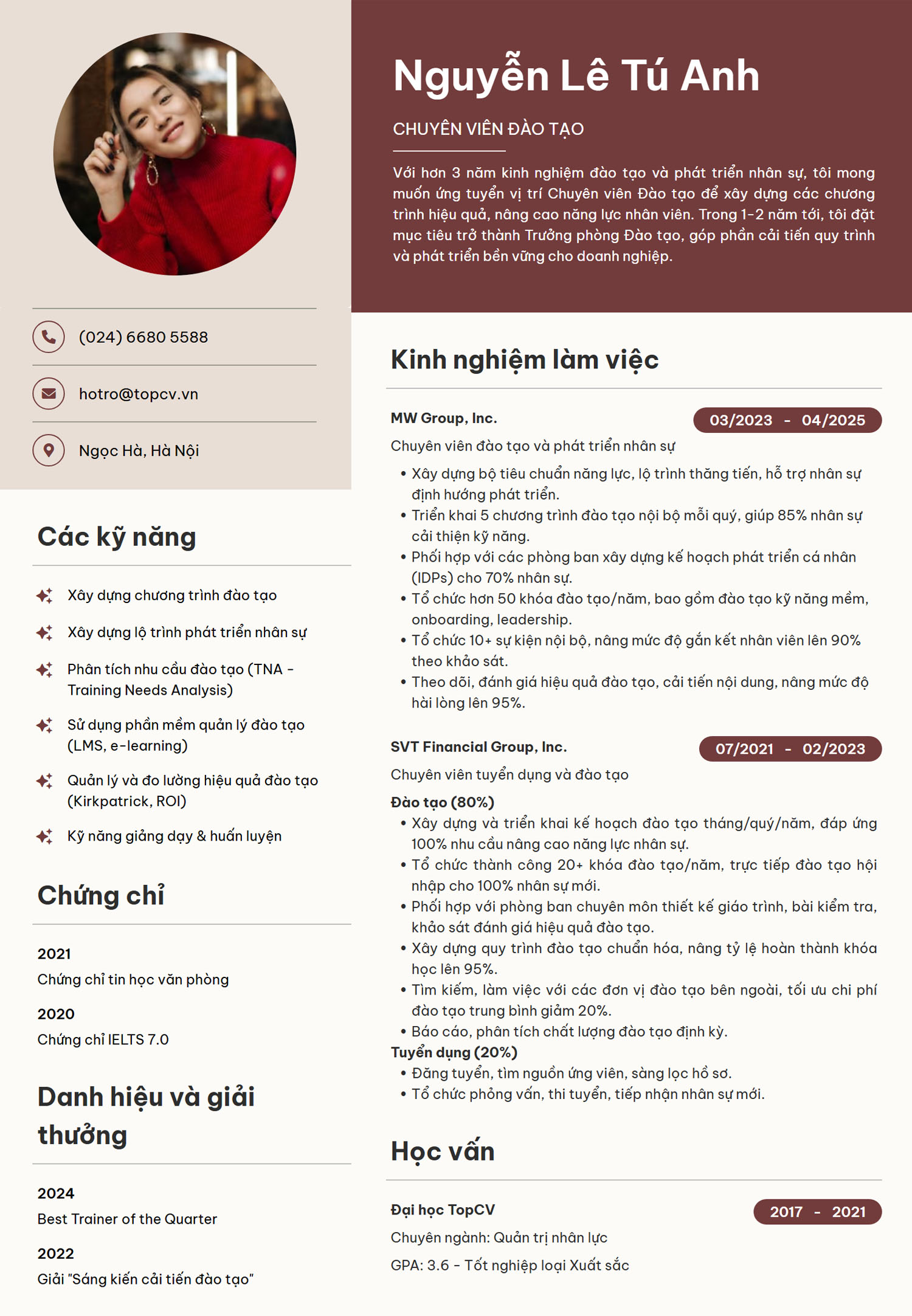 Tham khảo mẫu CV Chuyên viên đào tạo ấn tượng