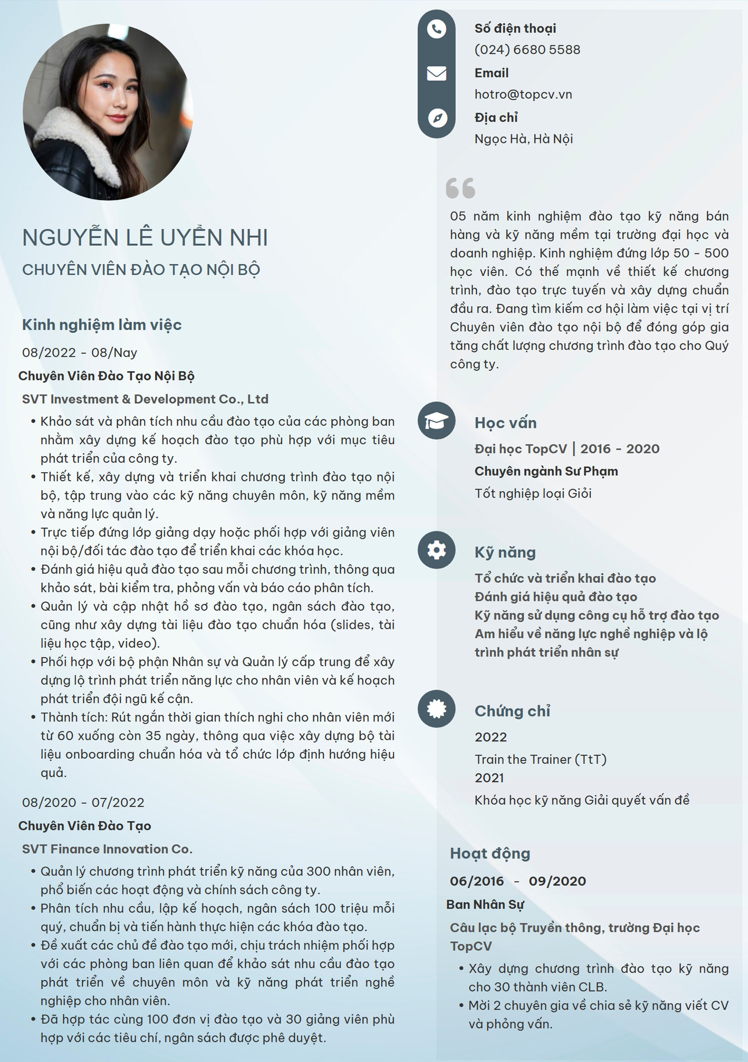 Ví dụ mẫu CV đơn giản áp dụng cho vị trí Hành chính nhân sự