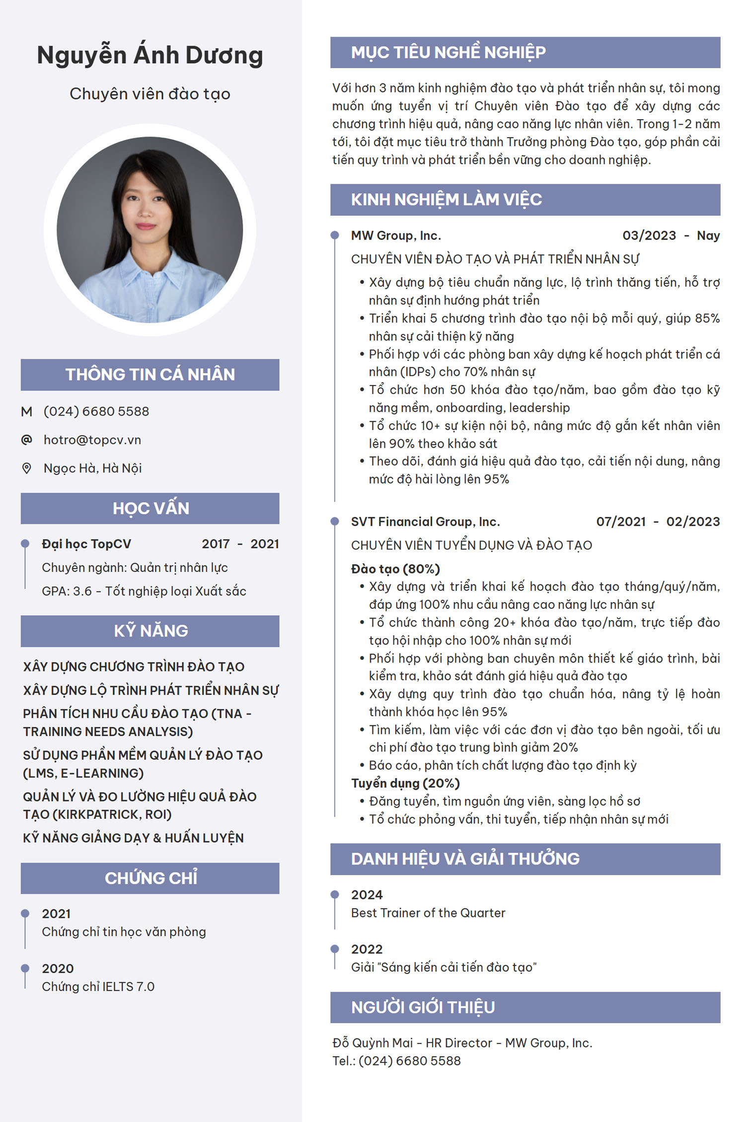 Tham khảo mẫu CV Chuyên viên đào tạo chuyên nghiệp