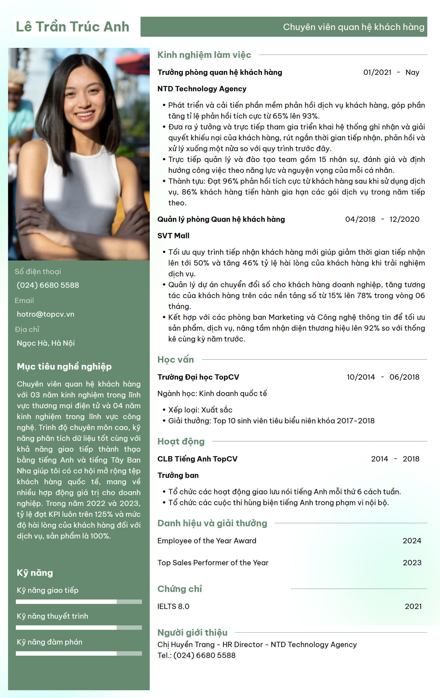 Mẫu CV Chuyên viên quan hệ khách hàng