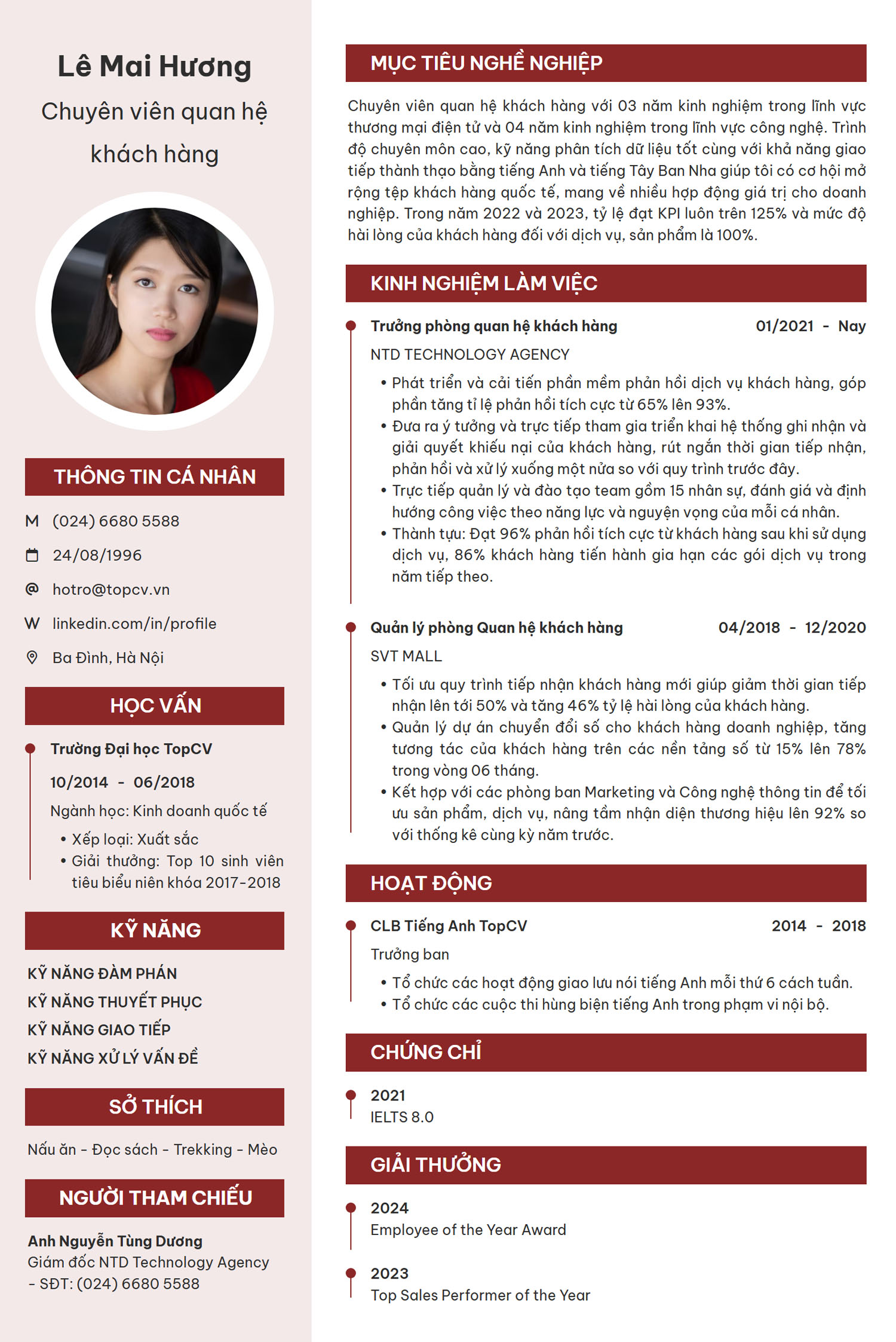 Tham khảo mẫu CV chuyên viên quan hệ khách hàng