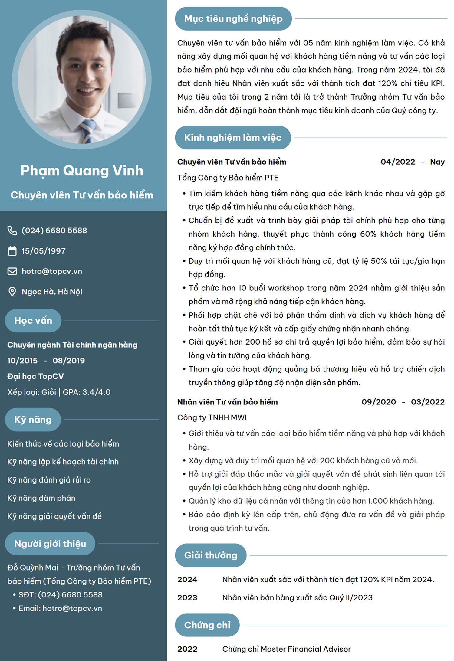 mẫu CV xin việc Bảo hiểm chuyên nghiệp