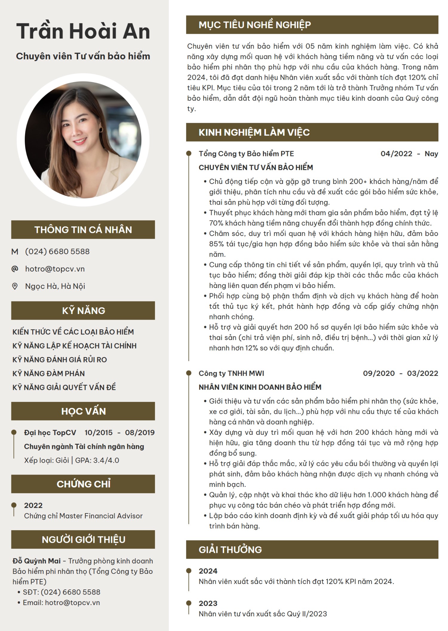 mẫu CV xin việc Bảo hiểm hiện đại