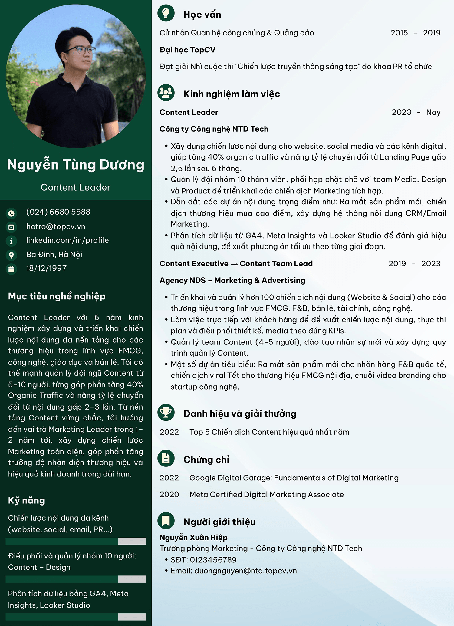 Mẫu CV Content Leader