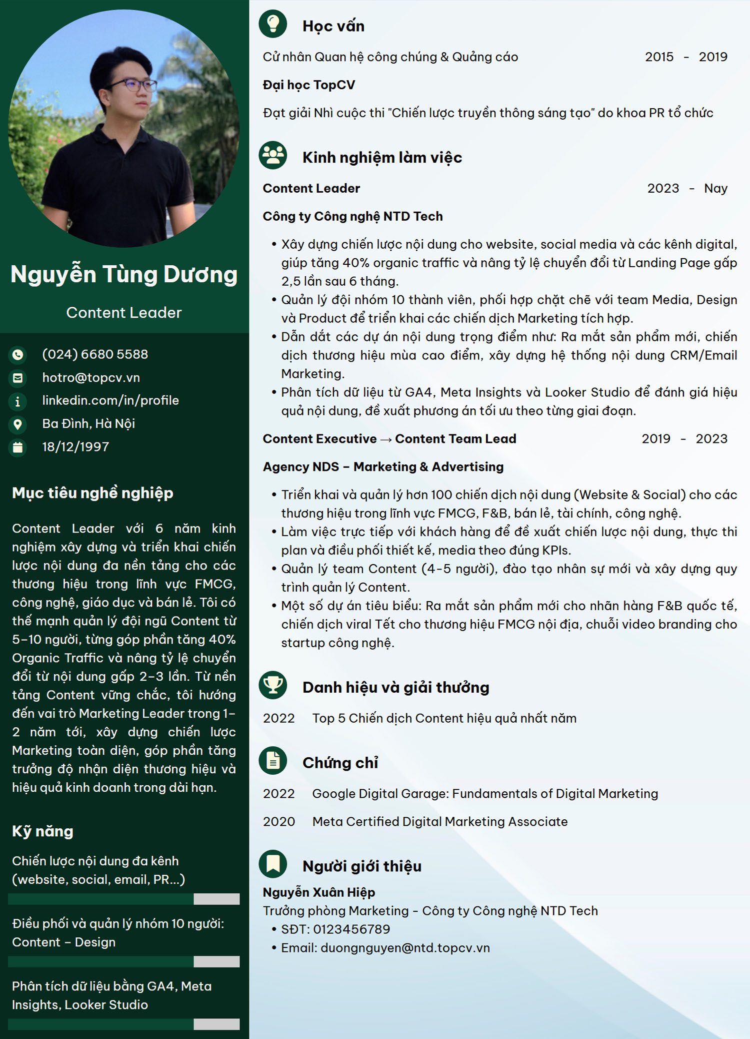 Mẫu CV Ấn tượng dành cho Content Leader