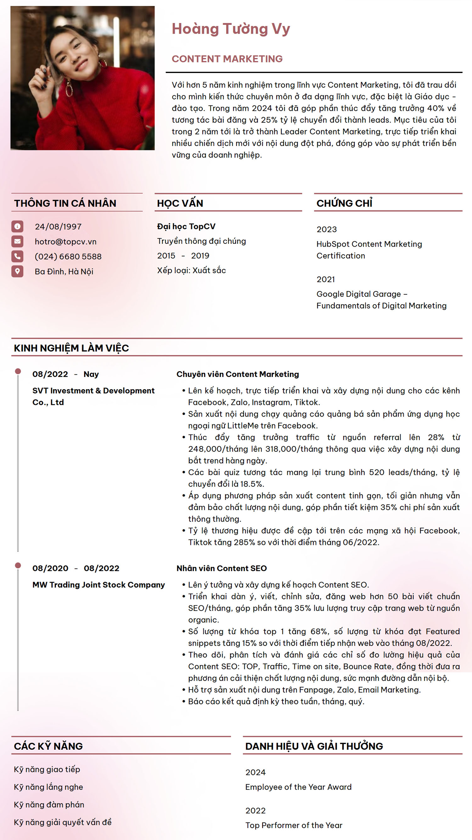 Tham khảo mẫu CV Content Marketing ấn tượng