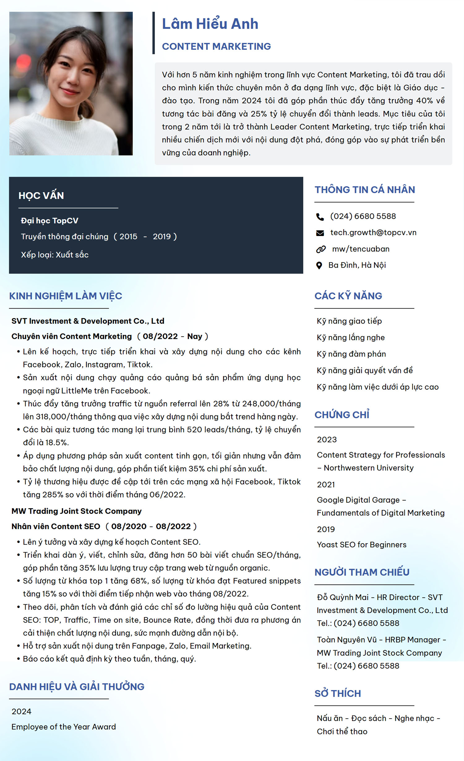 Tham khảo mẫu CV Content Marketing hiện đại