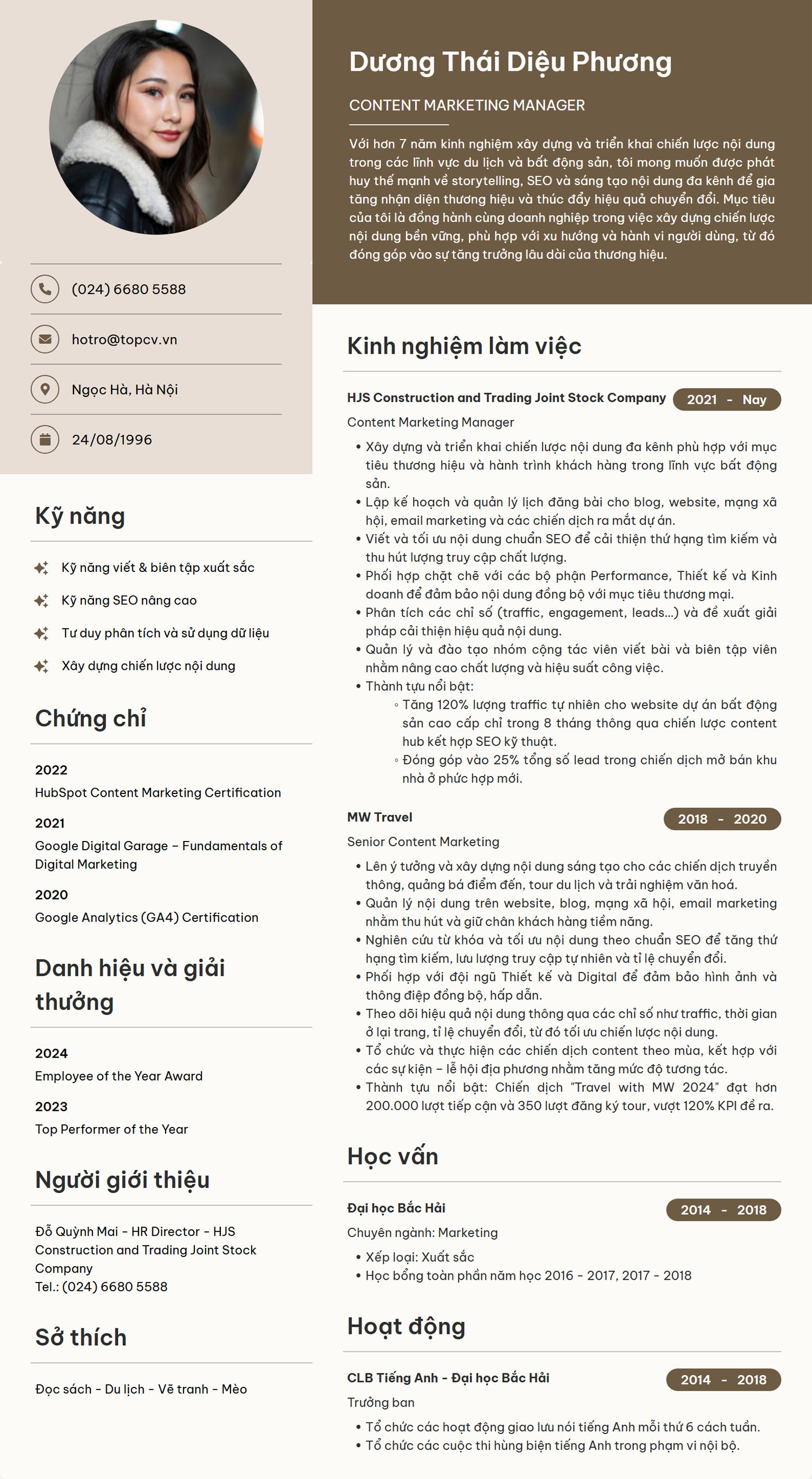 Tham khảo mẫu CV Marketing Manager
