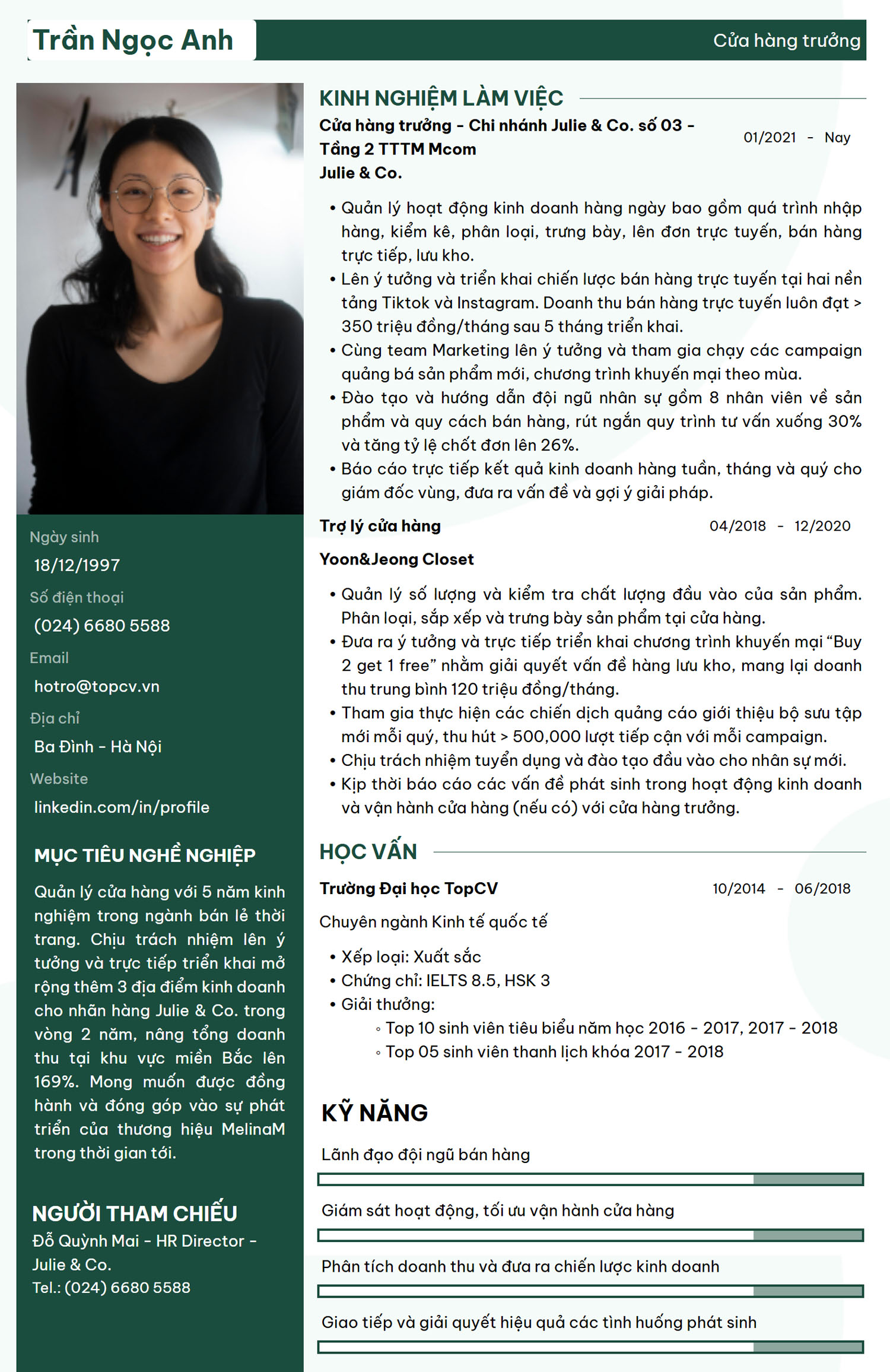 mẫu CV Cửa hàng trưởng