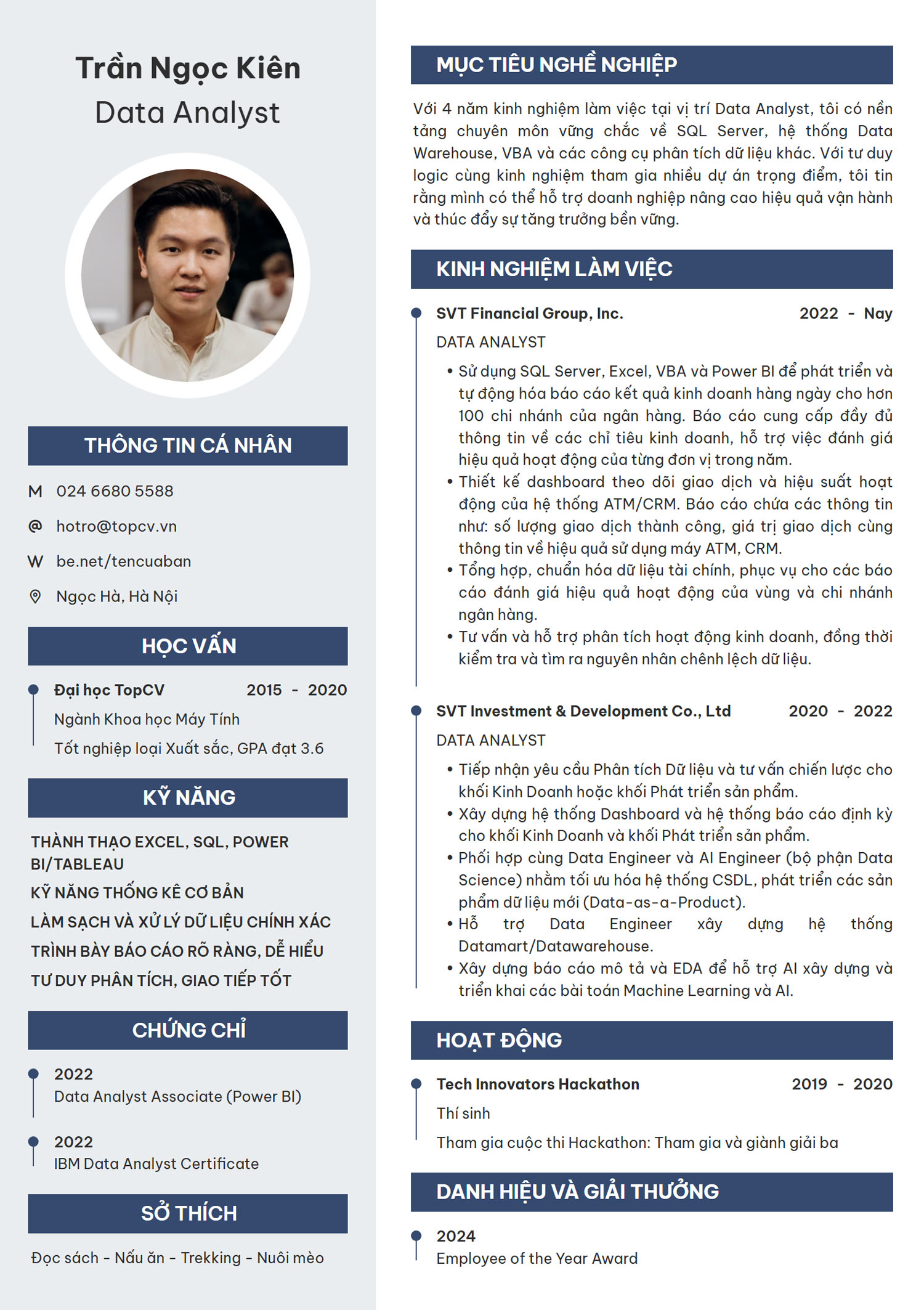 Tham khảo mẫu CV Data Analyst thanh lịch