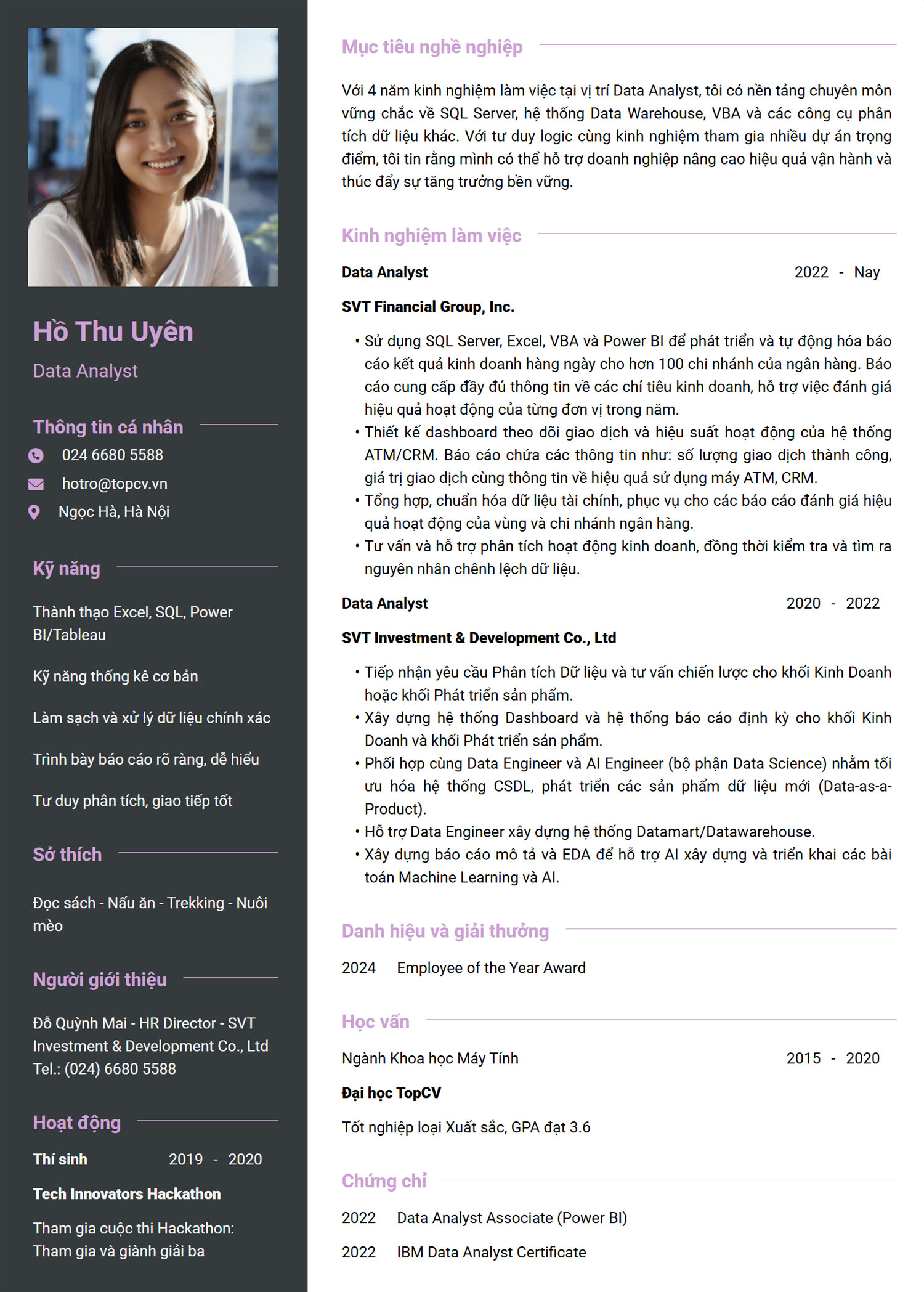 Tham khảo mẫu CV Data Analyst
