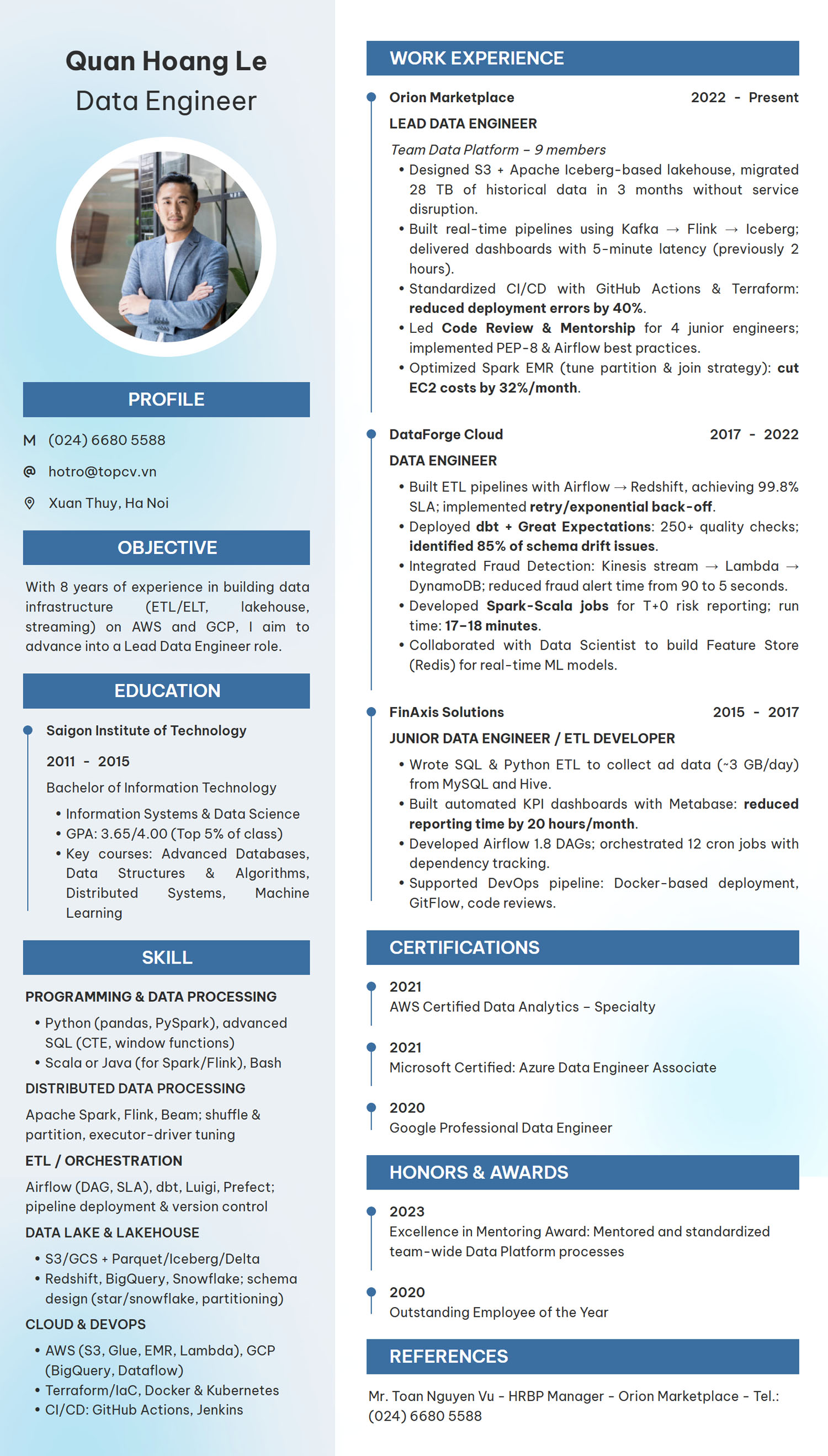 Mẫu CV Data Engineer tiếng Anh