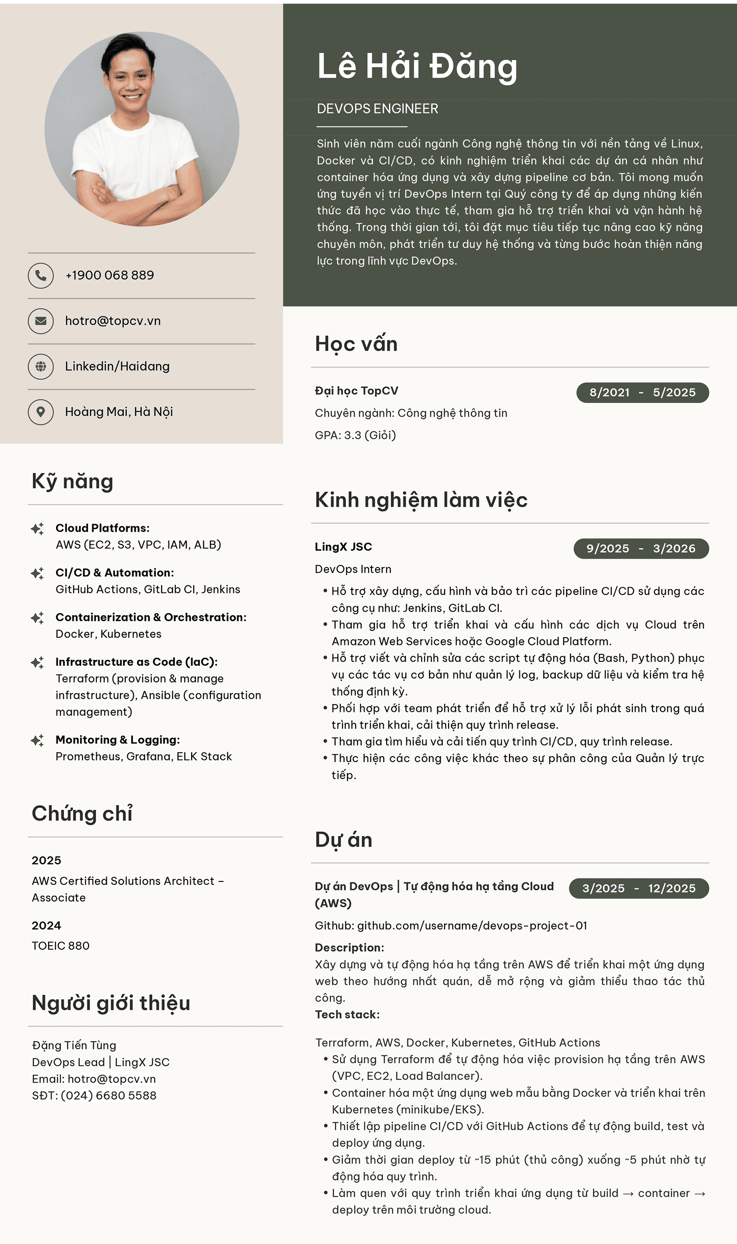 Mẫu CV DevOps Engineer ấn tượng