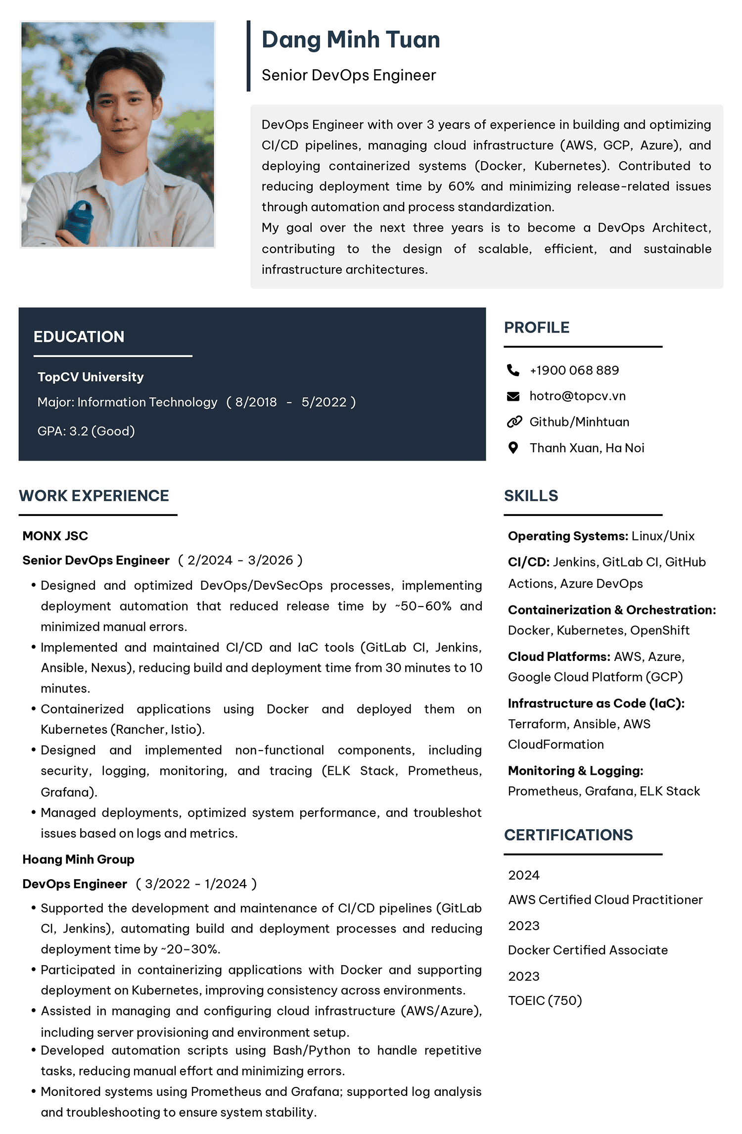 Mẫu CV DevOps Engineer tiếng Anh