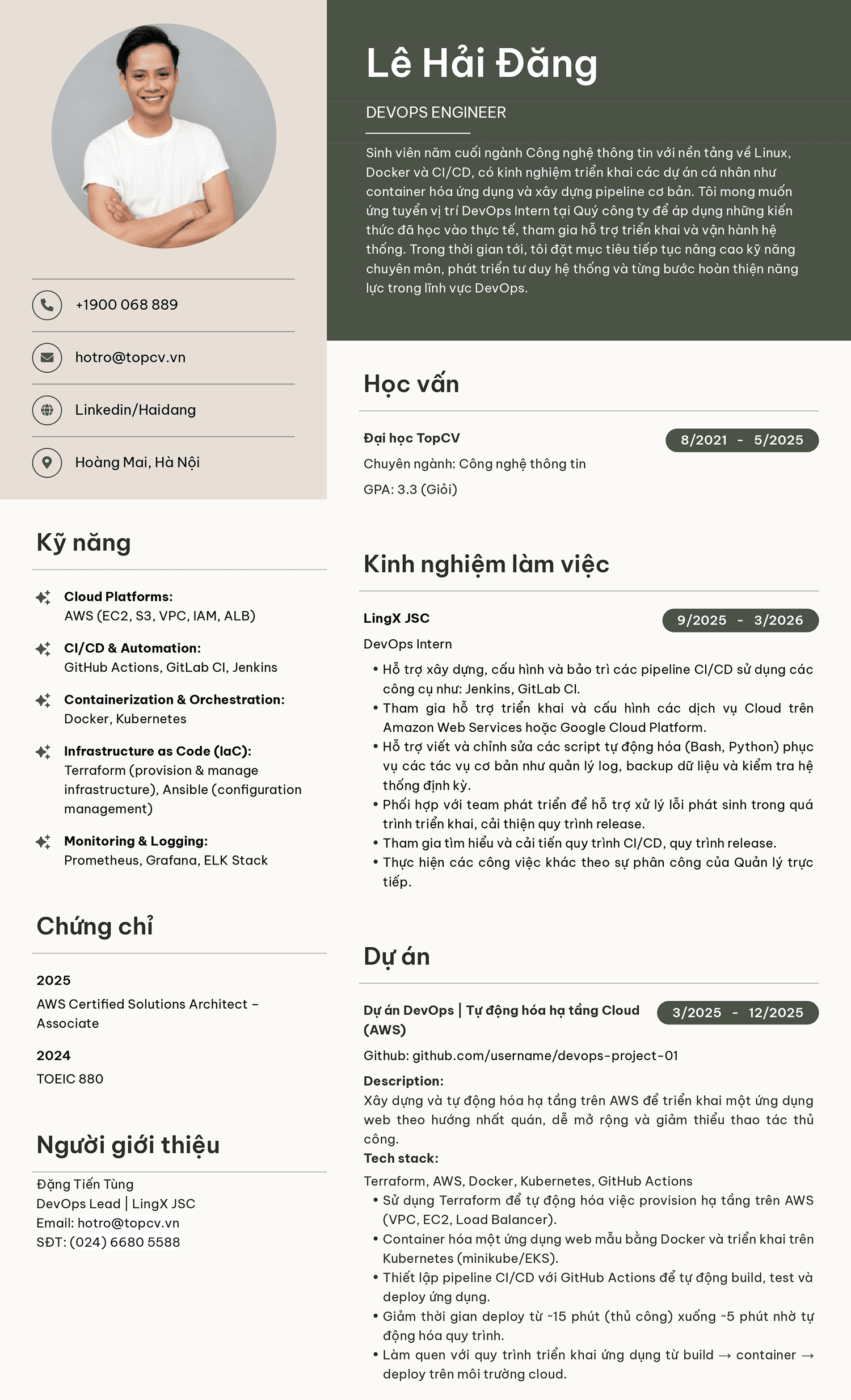 Mẫu CV DevOps Engineer ấn tượng