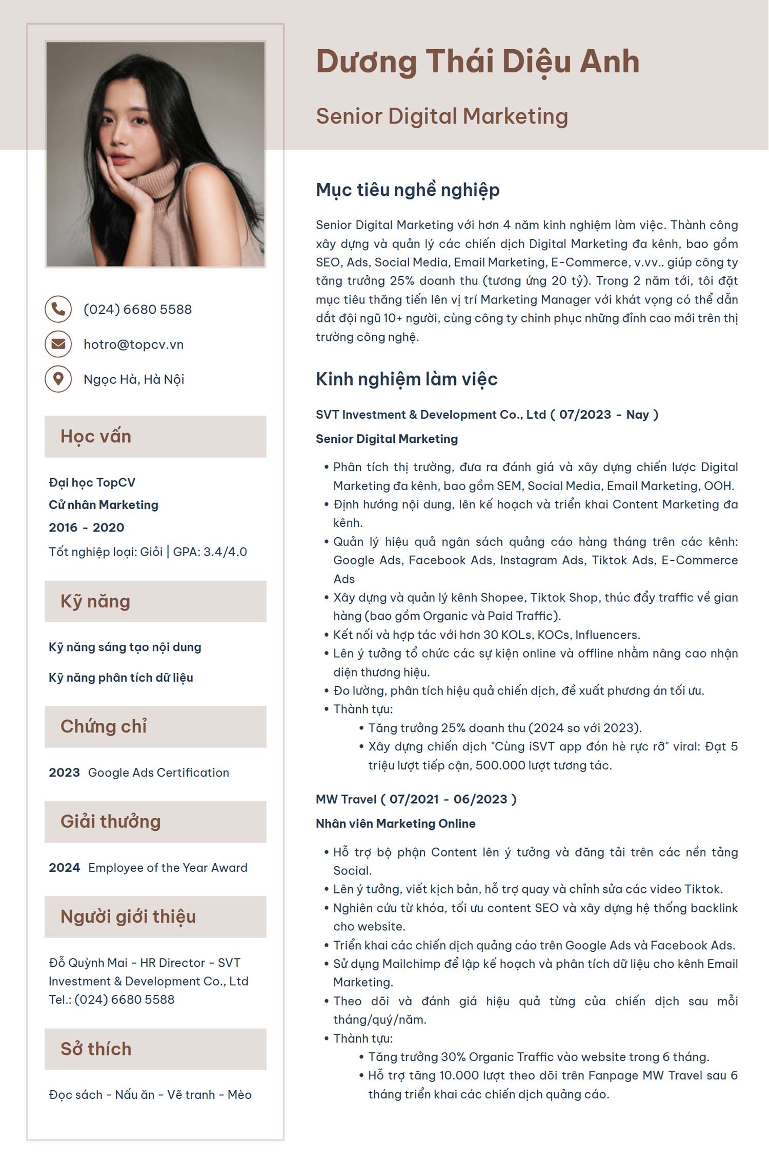 Mẫu CV Digital Marketing