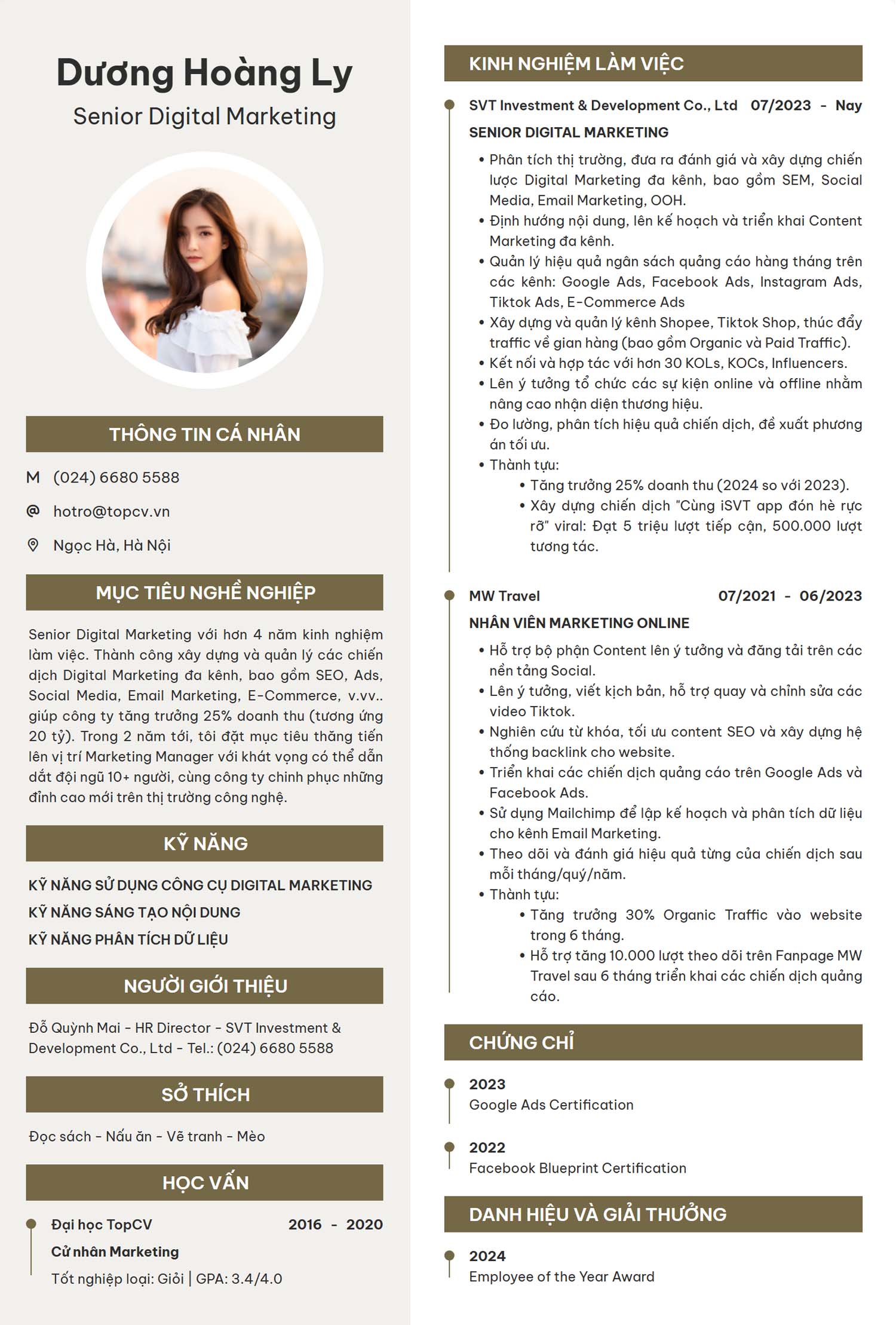 Mẫu CV Digital Marketing Specialist hiện đại