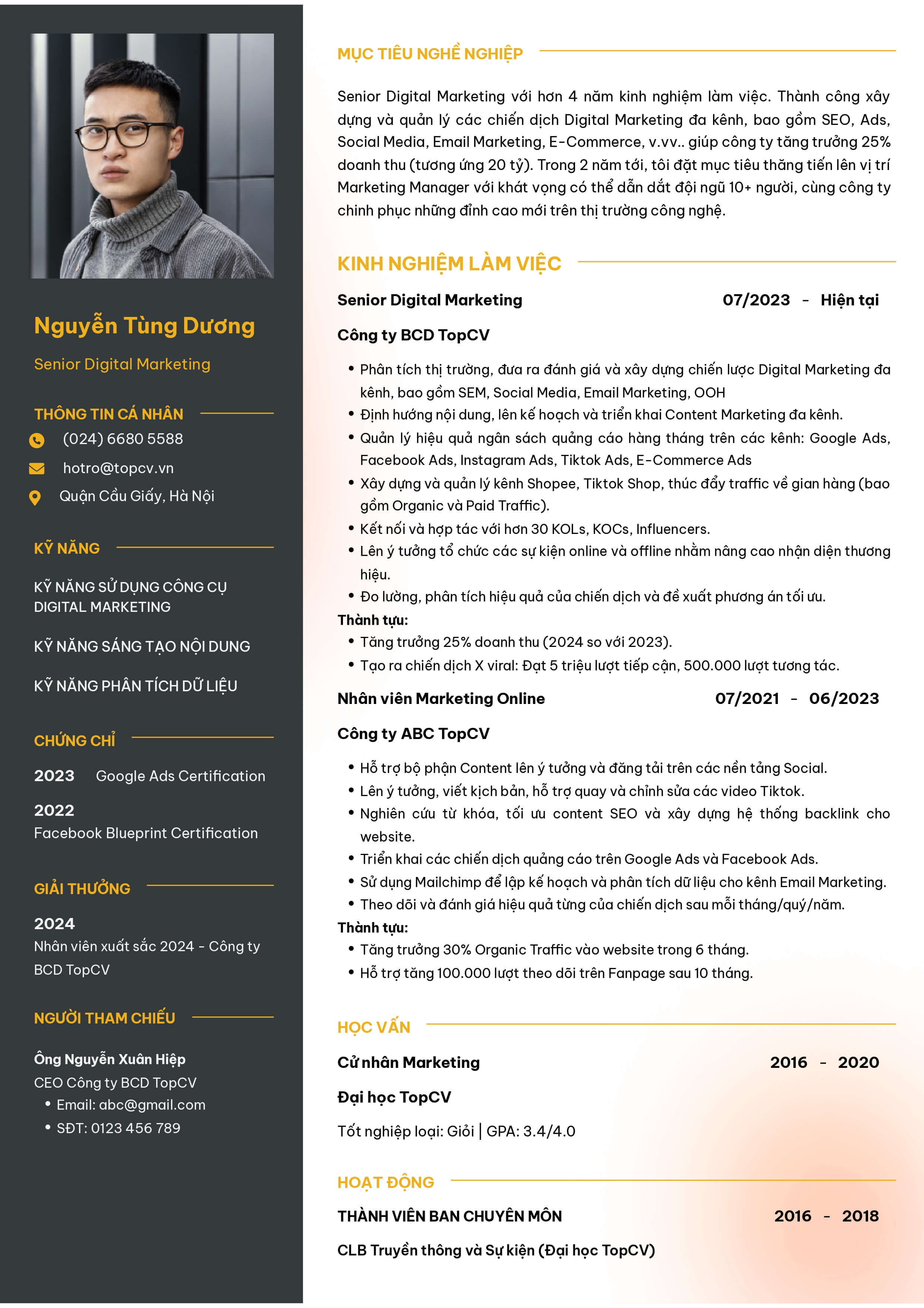 Tham khảo mẫu CV Digital Marketing