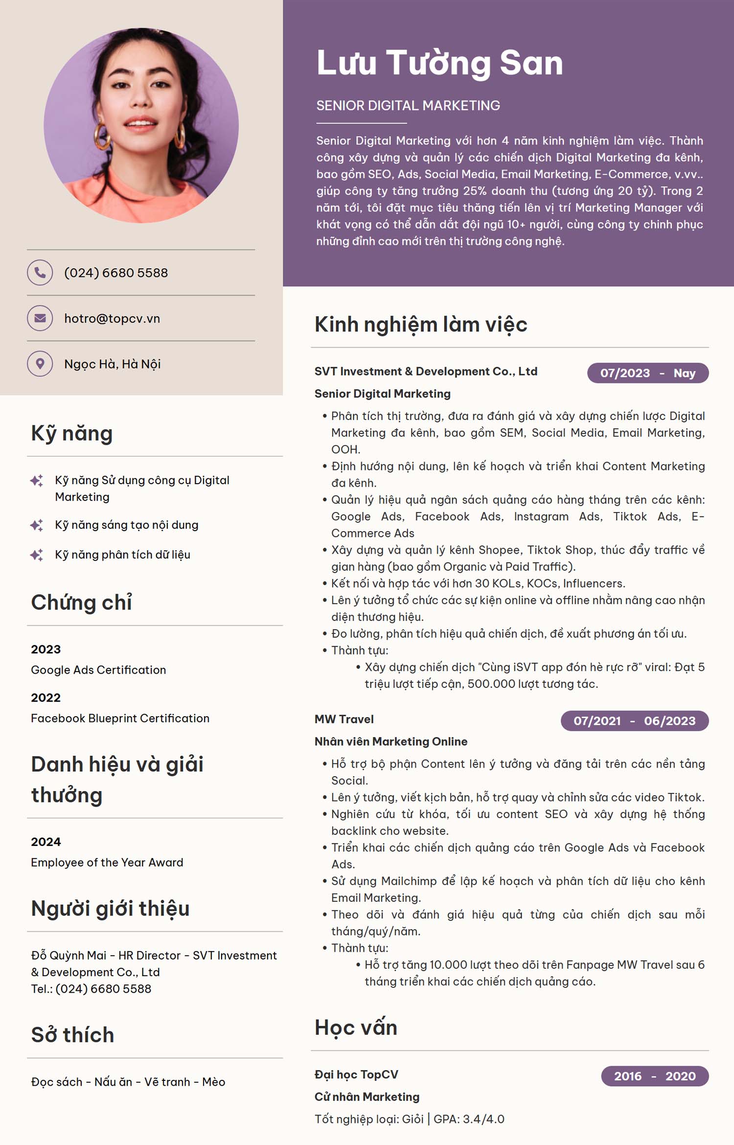 Mẫu template CV Digital Marketing sáng tạo
