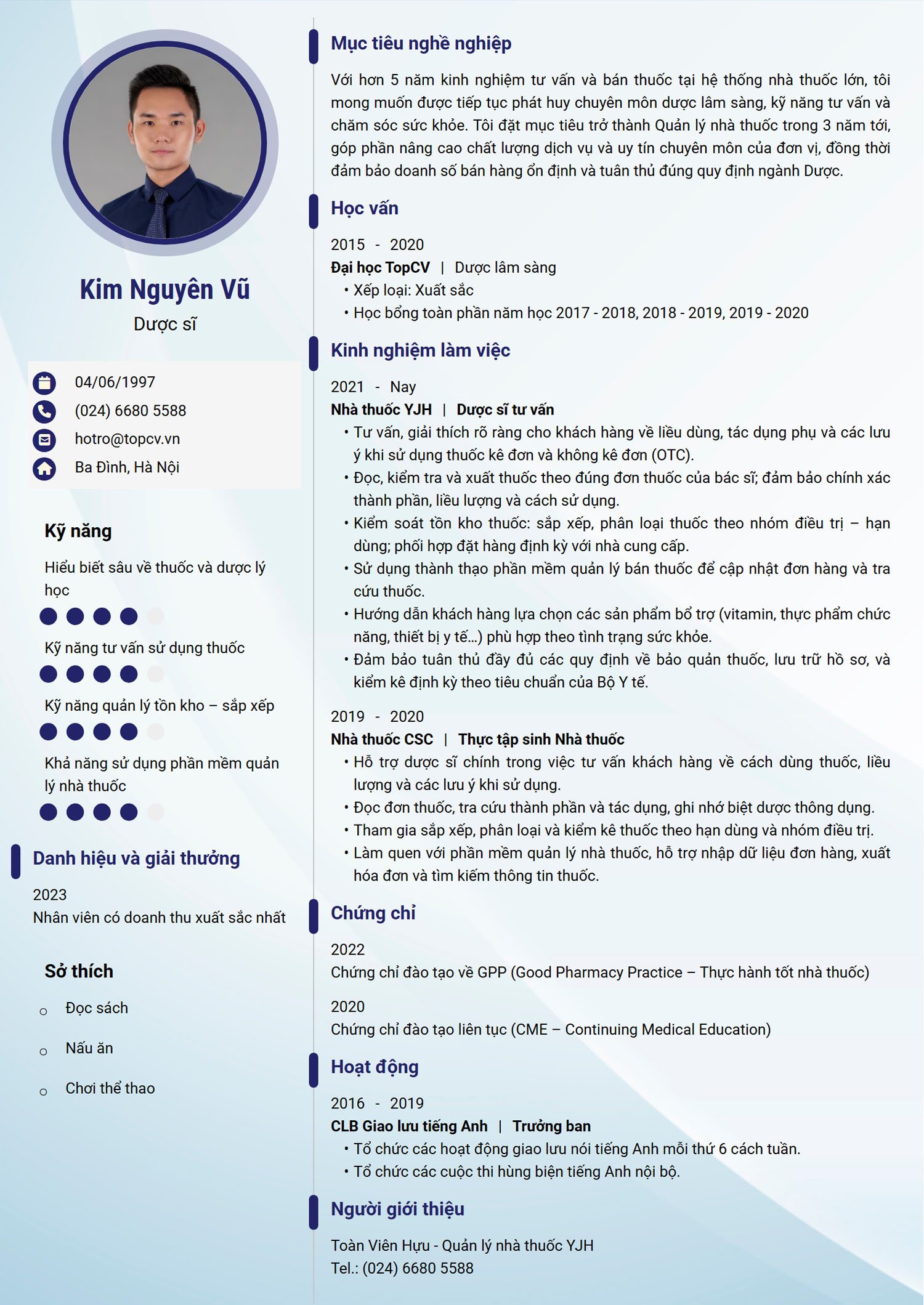 Tham khảo mẫu CV Dược sĩ chuẩn