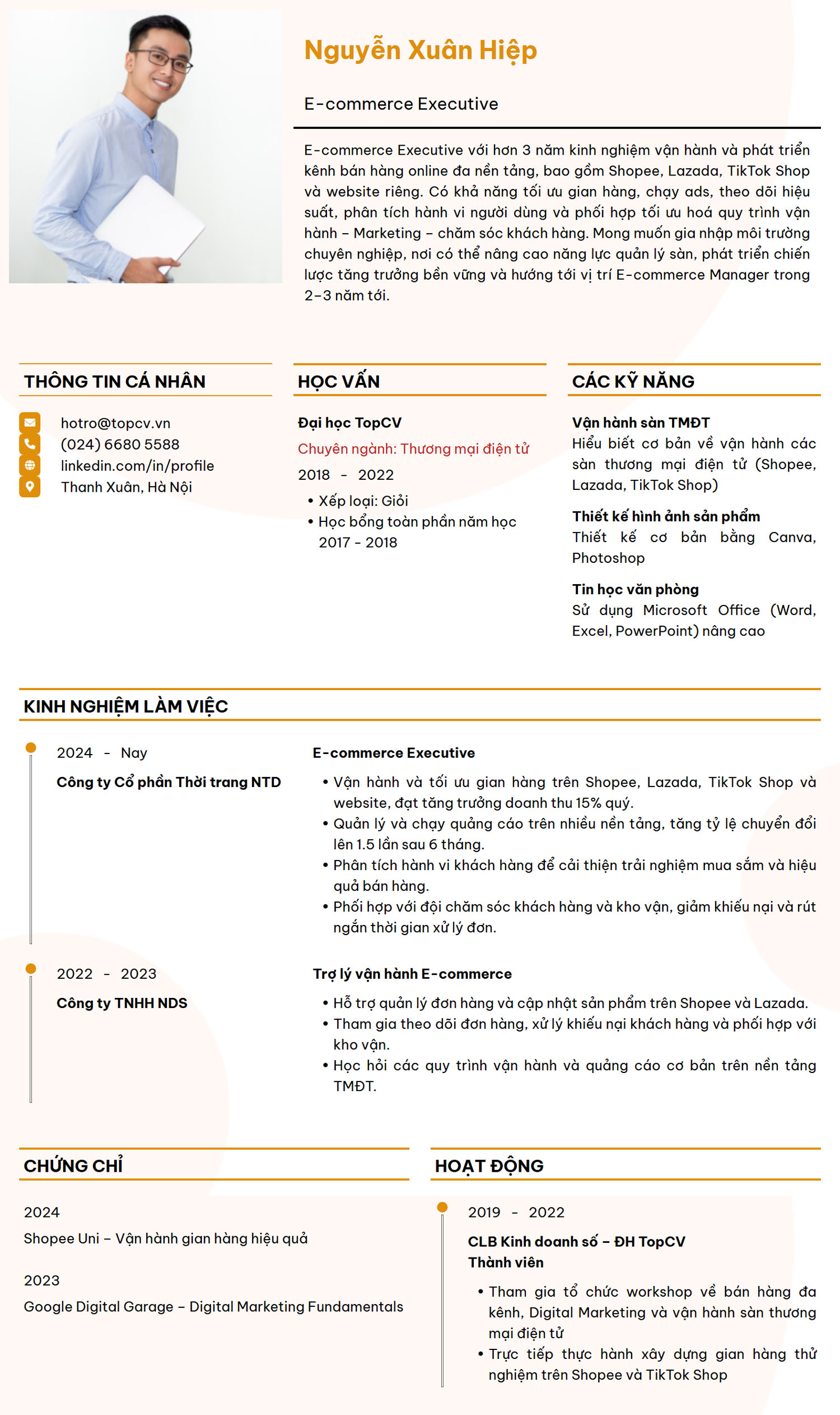cv nhân viên vận hành sàn thương mại điện tử