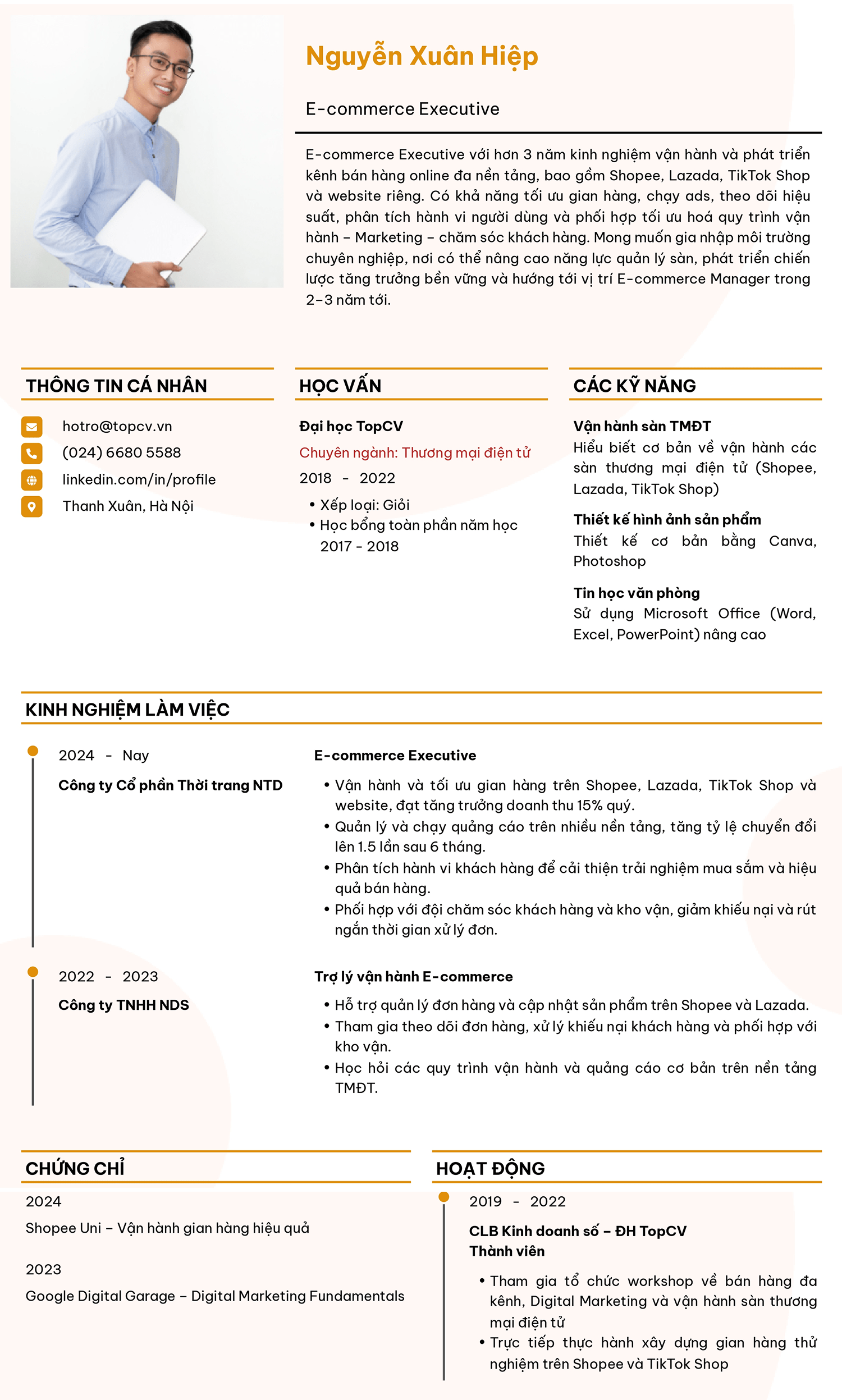 Mẫu CV E-commerce executive chuẩn, chuyên nghiệp