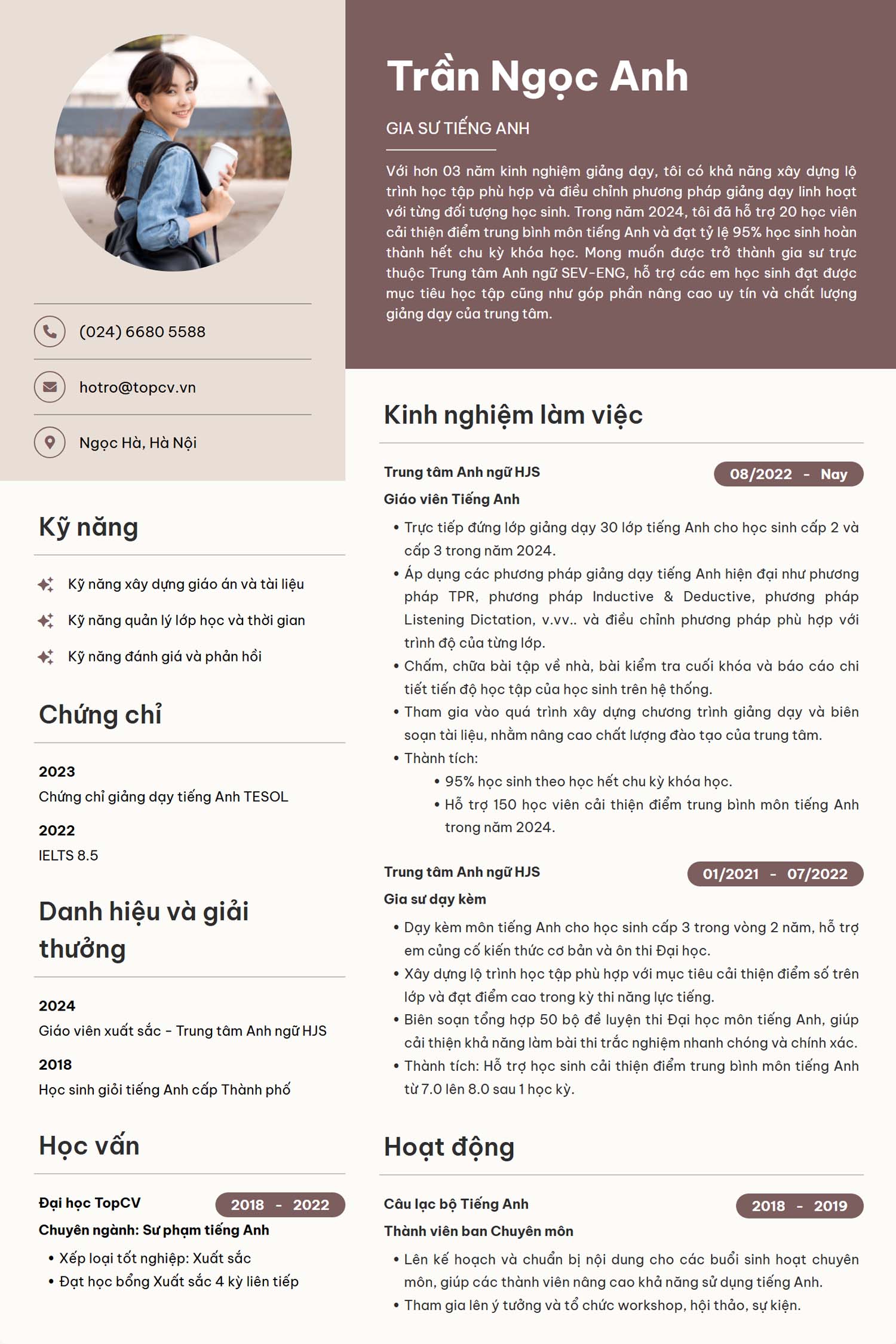 Tham khảo mẫu CV Gia sư thanh lịch