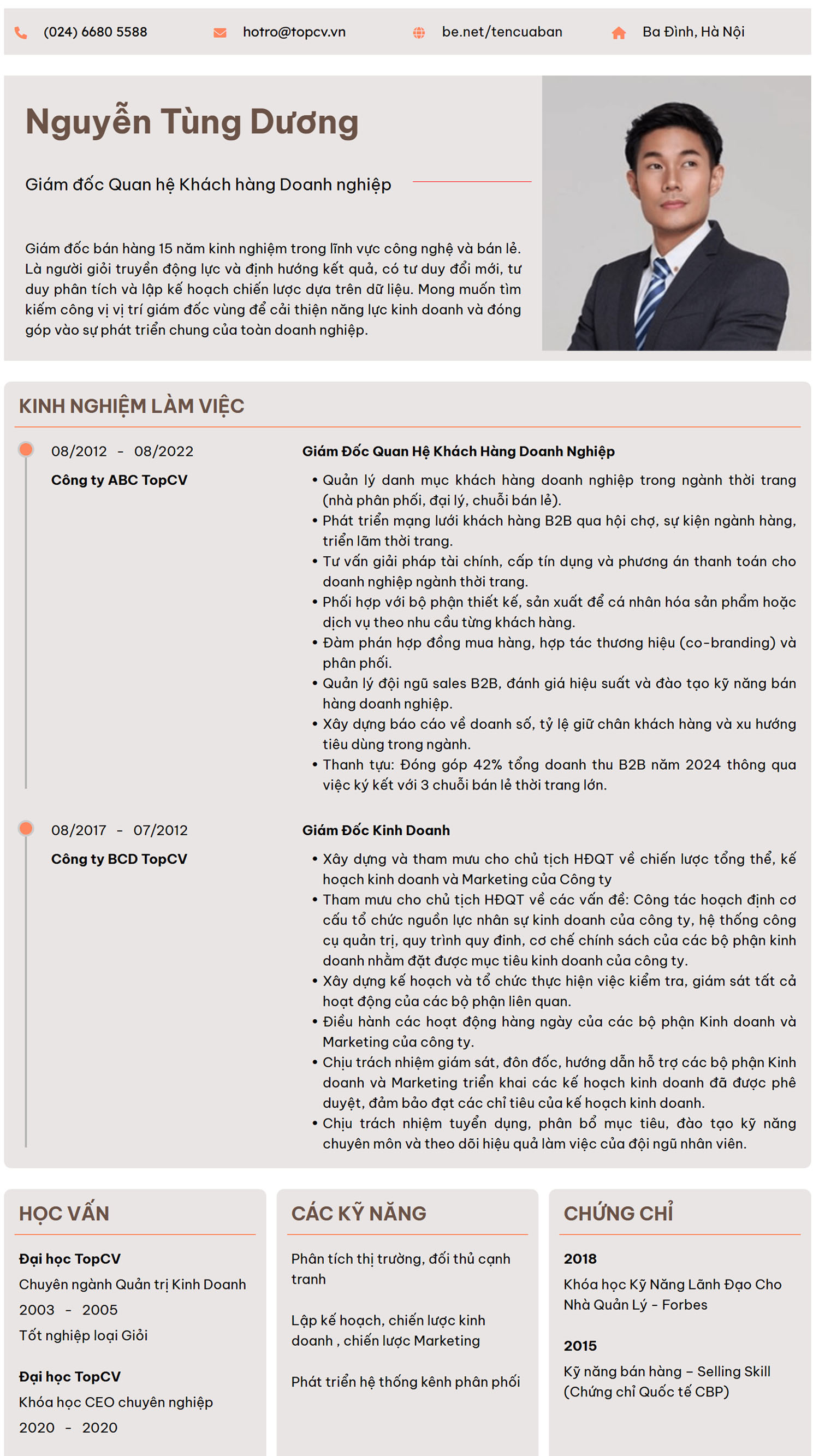 CV Giám đốc quan hệ khách hàng doanh nghiệp