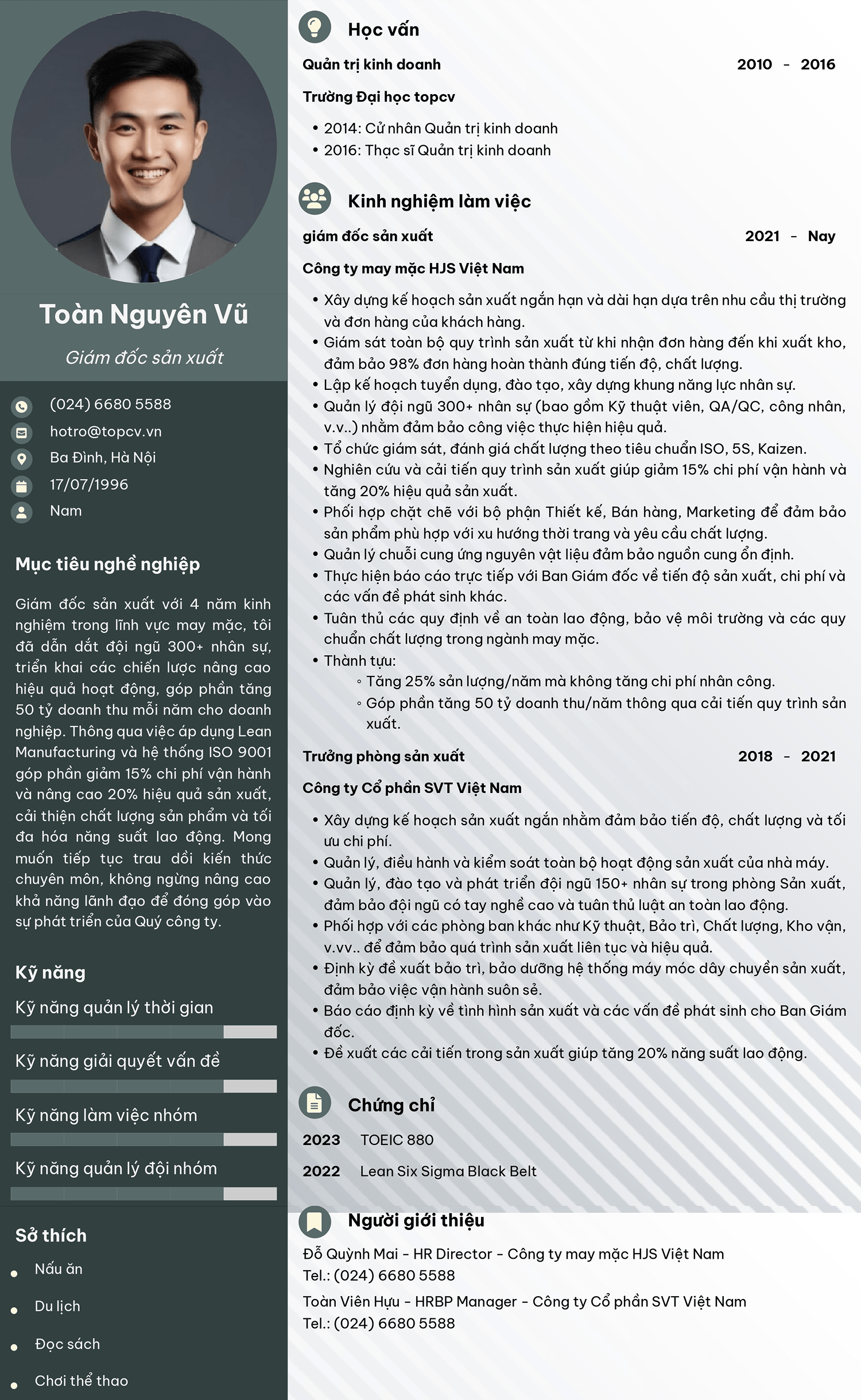 Tham khảo mẫu CV Giám đốc sản xuất tại TopCV