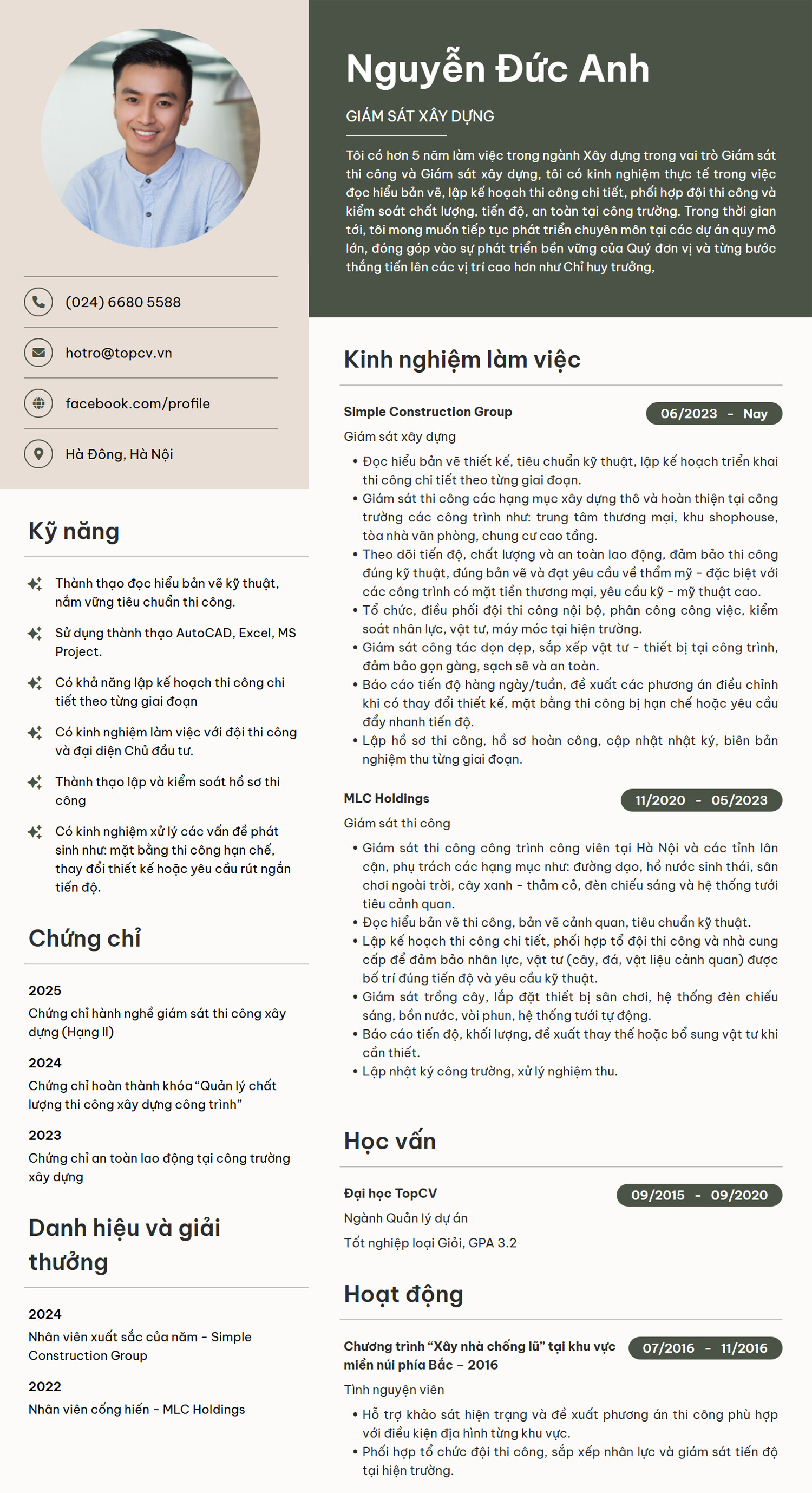 Tạo CV Giám sát xây dựng tại TopCV