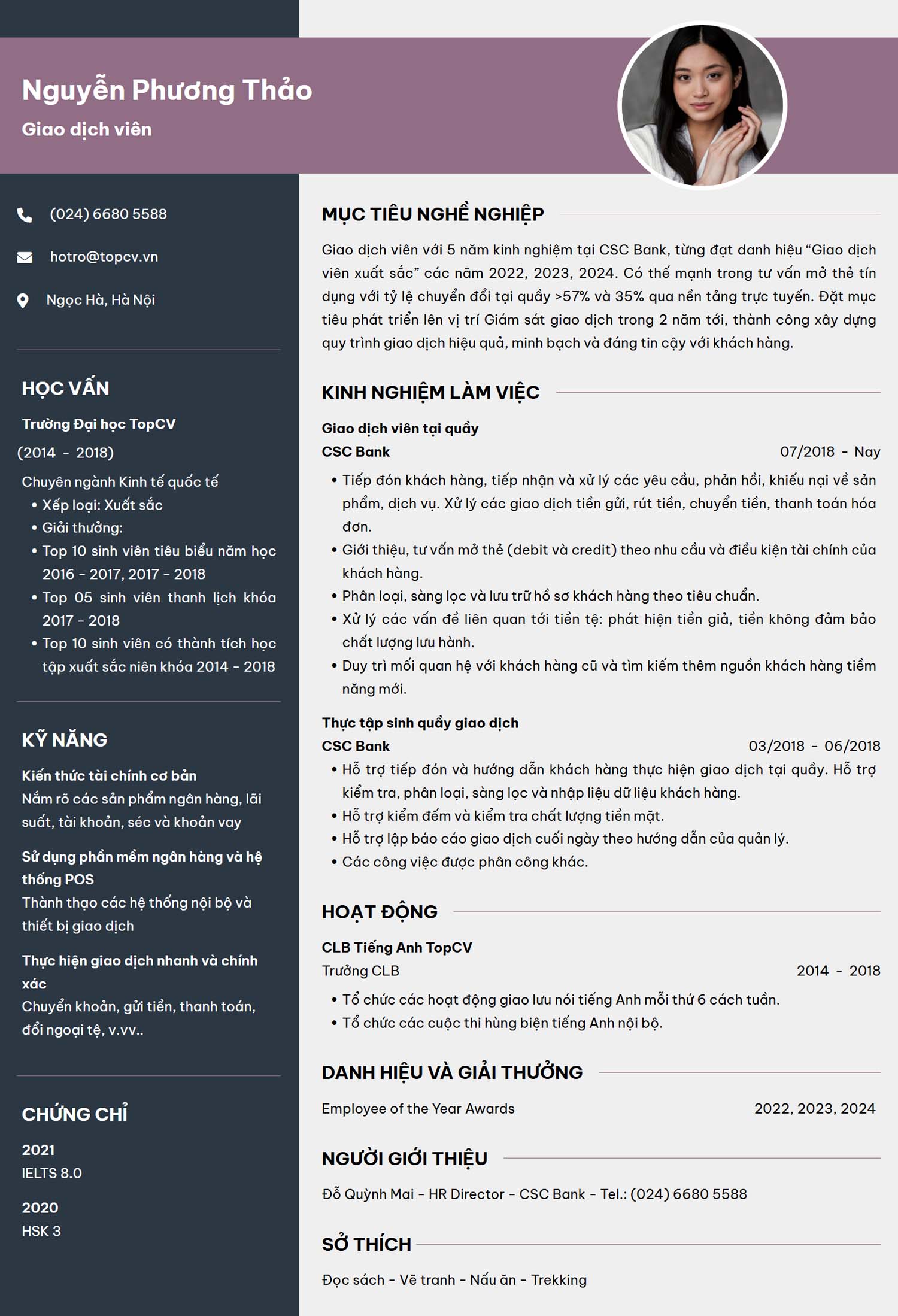cv giao dich vien kinh nghiem lam viec