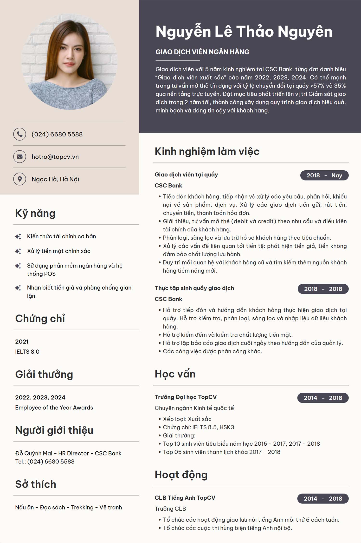 mau cv giao dich vien