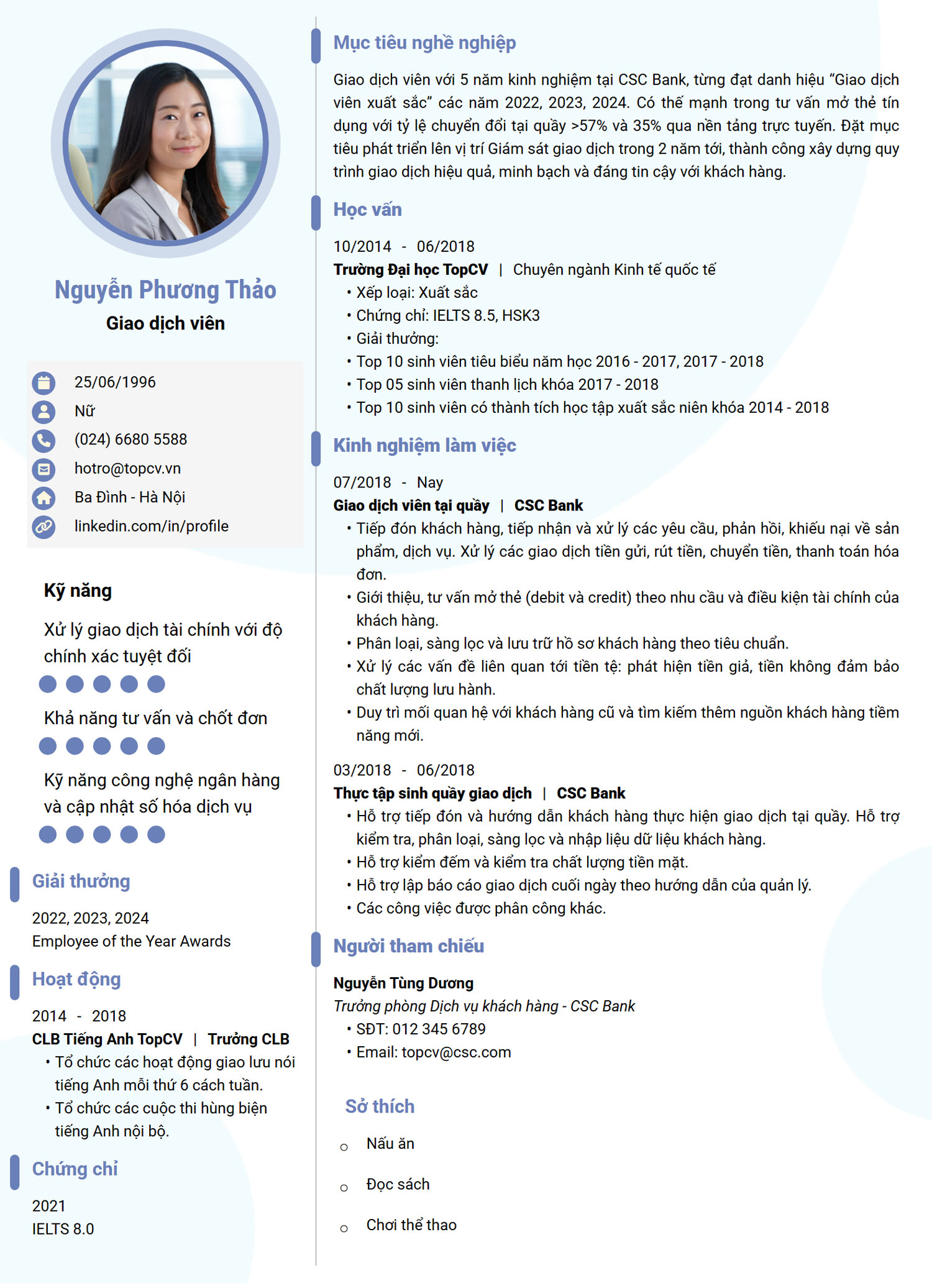 cv giao dịch viên
