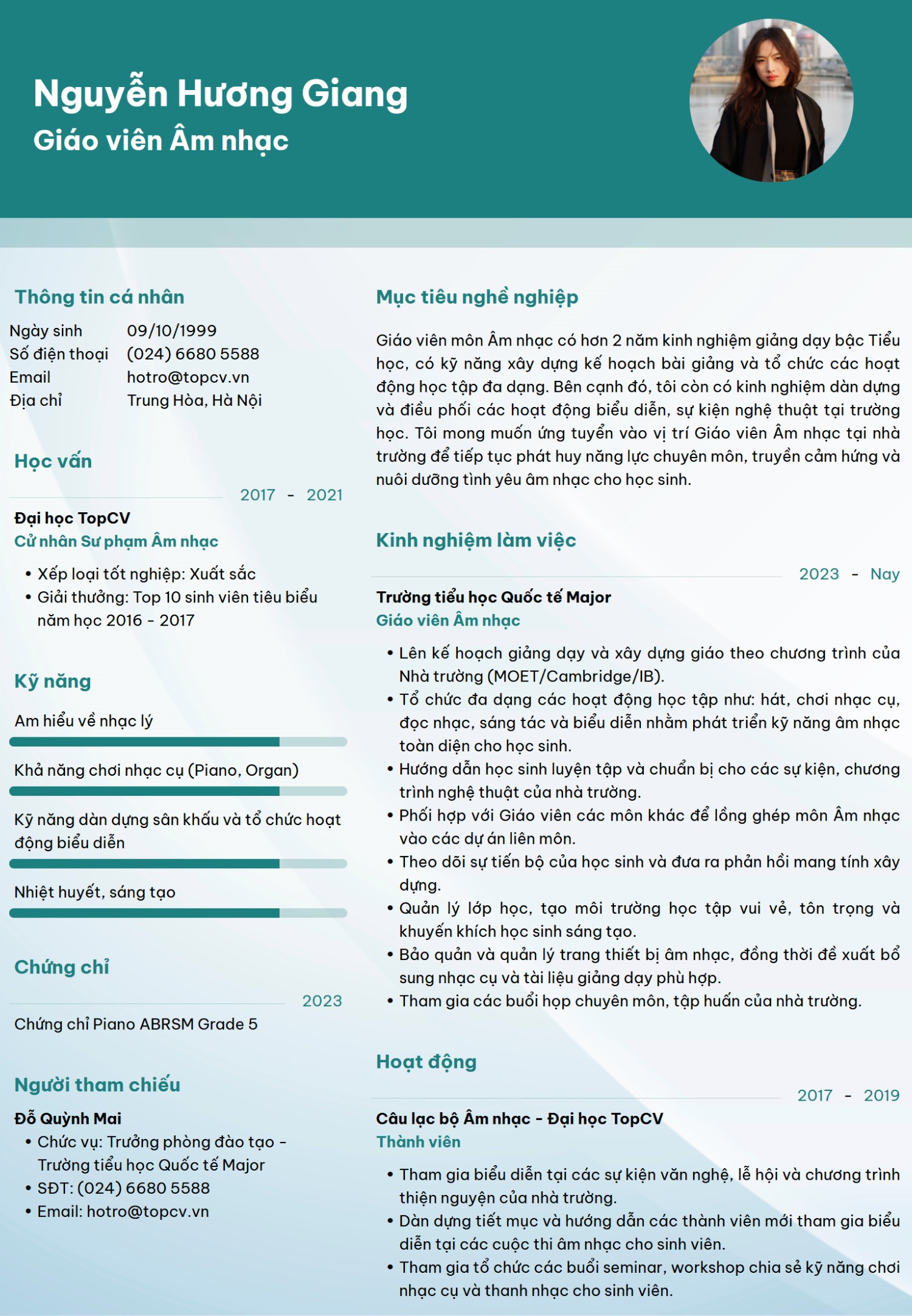 Mẫu CV Giáo viên đơn giản
