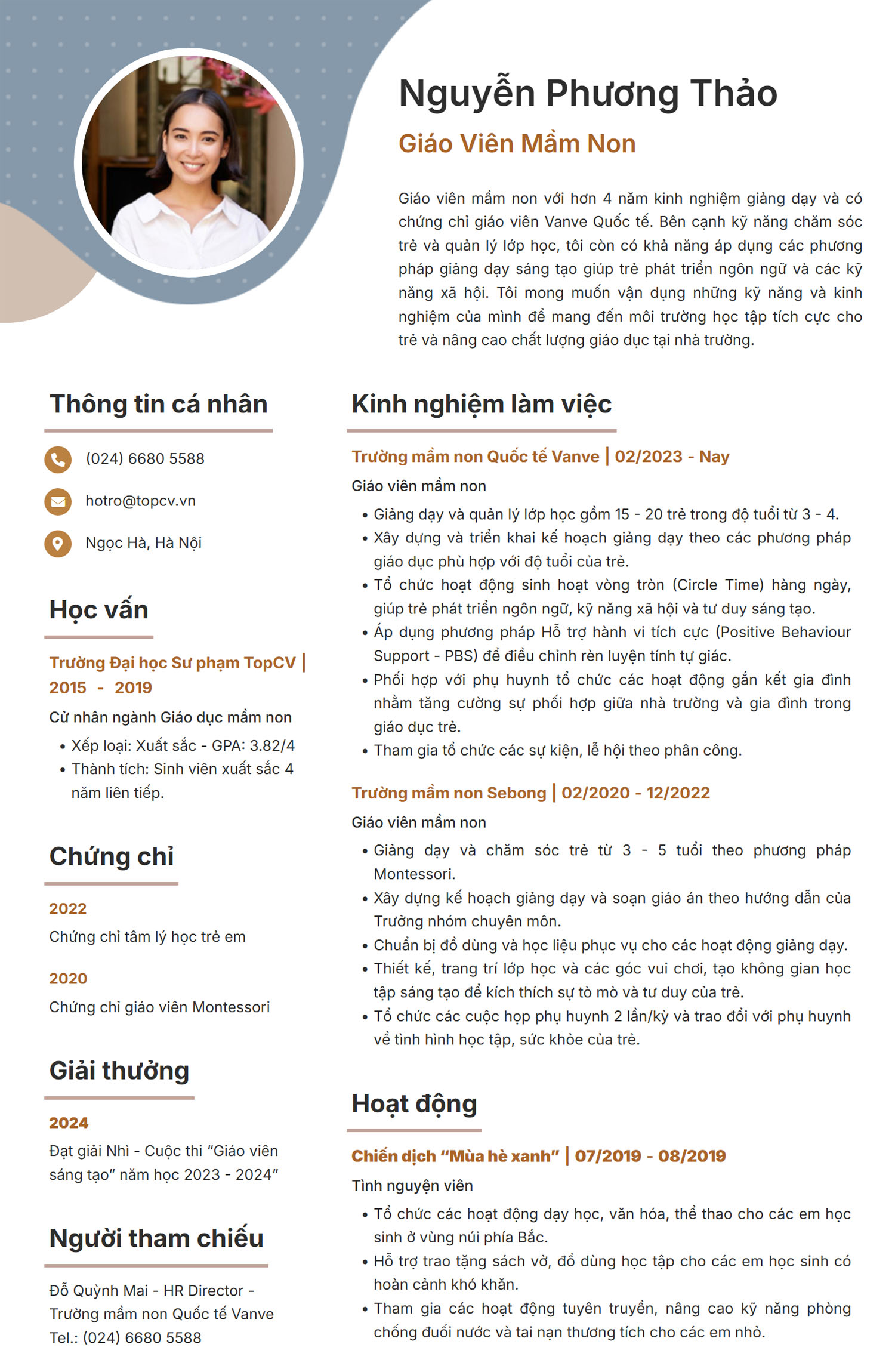 Tham khảo mẫu CV Giáo viên mầm non sáng tạo