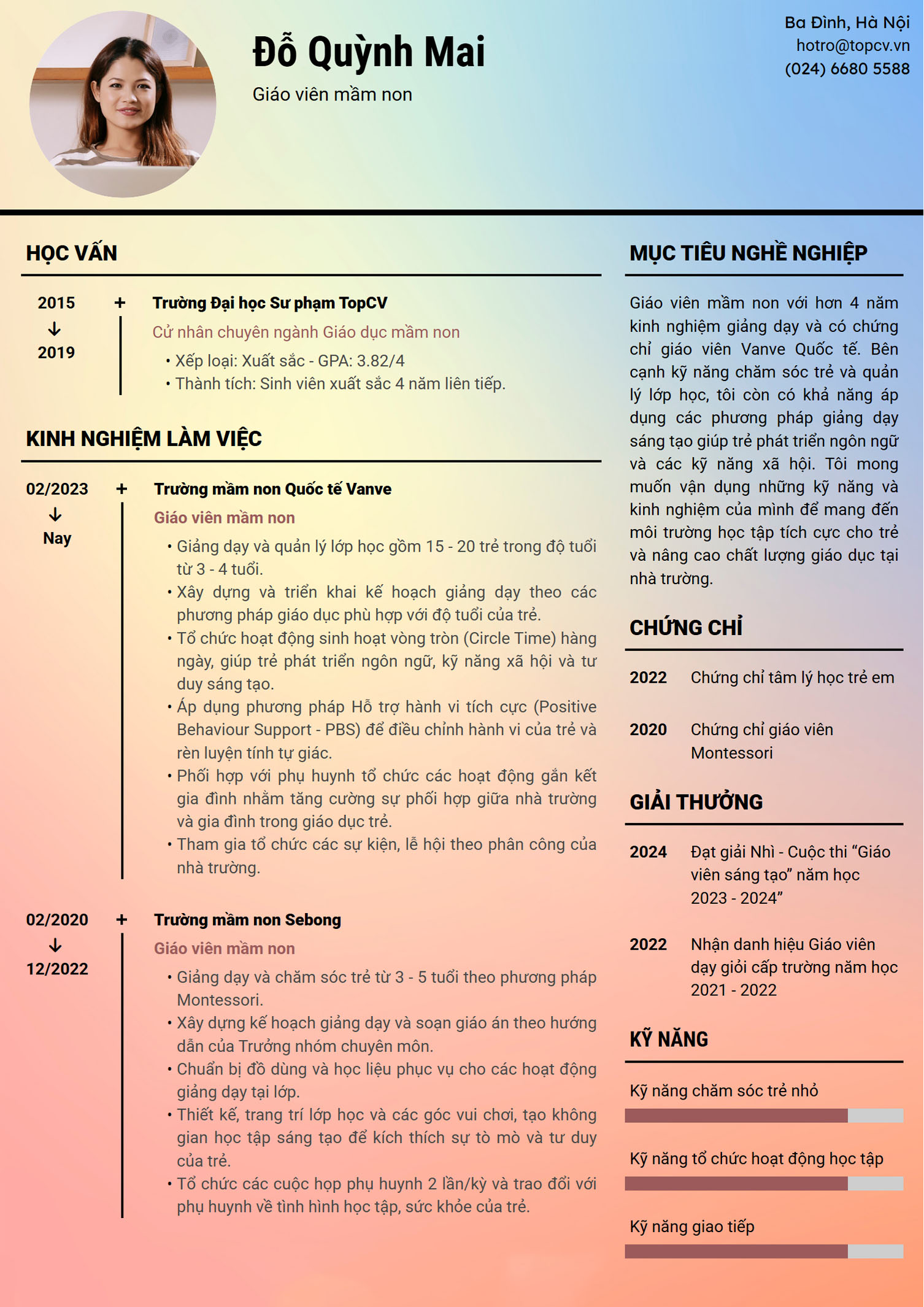 Mẫu CV Giáo viên mầm non