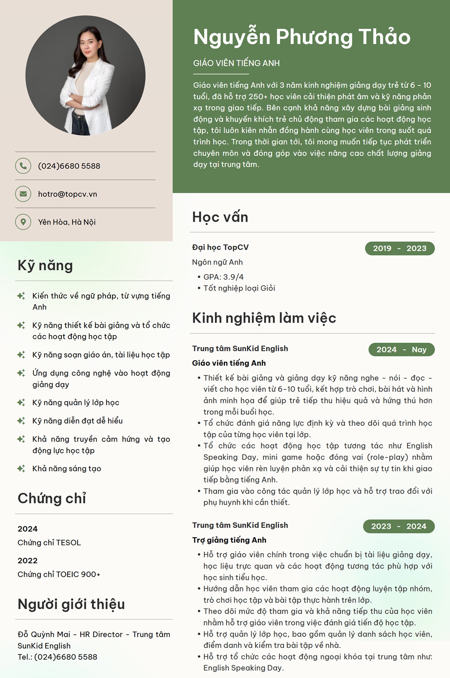 CV Giáo viên tiếng Anh chuẩn
