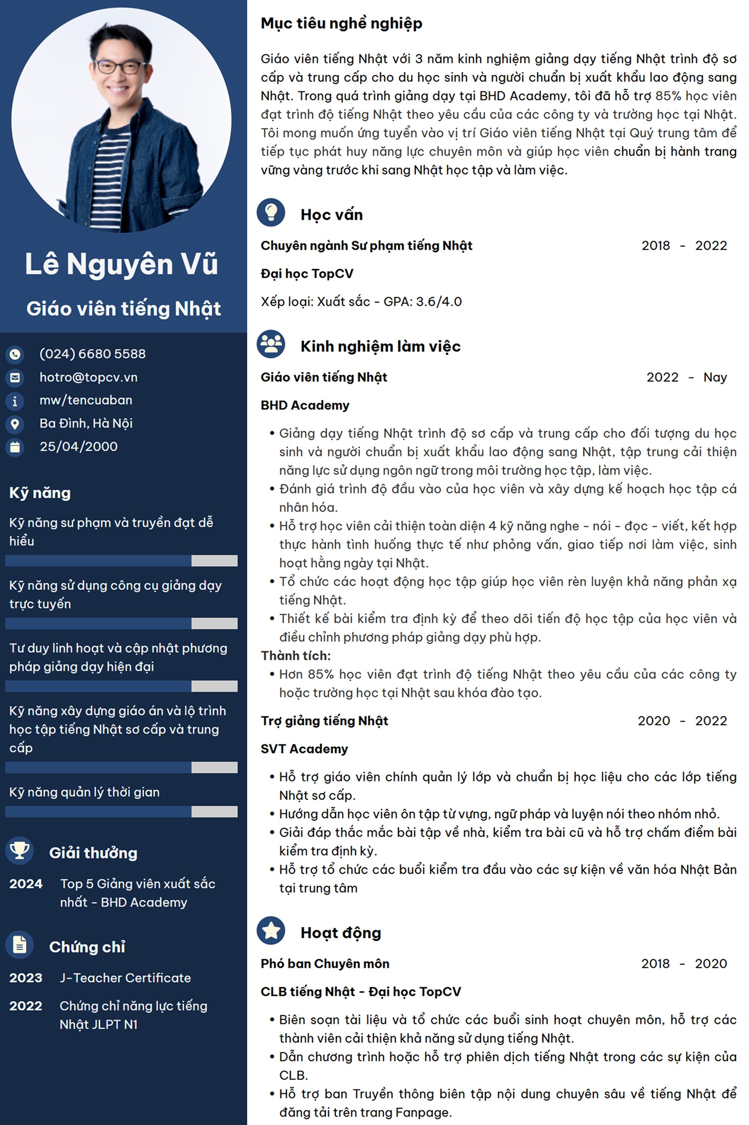  Mẫu CV Giáo viên tiếng Nhật chuyên nghiệp