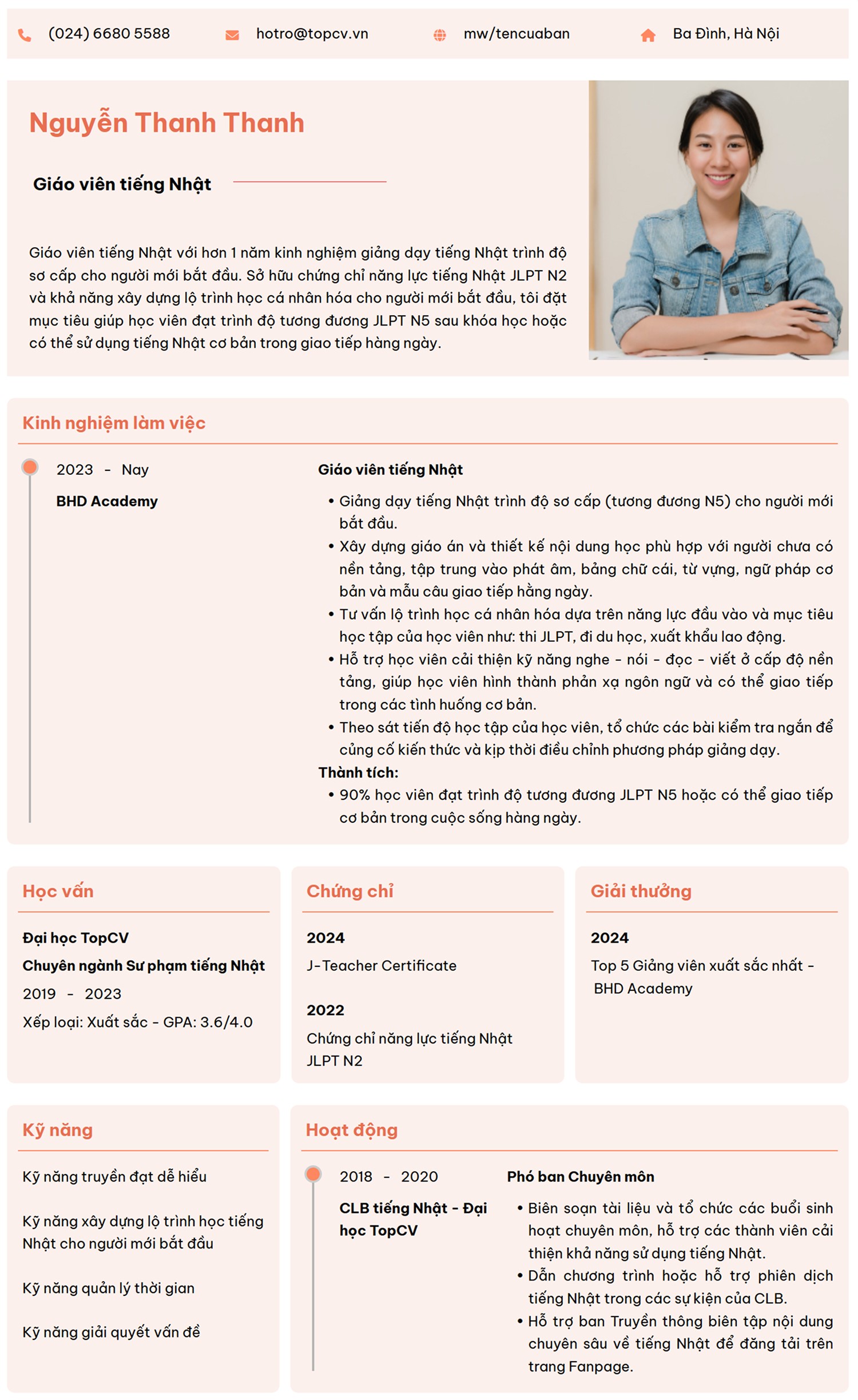  Mẫu CV Giáo viên tiếng Nhật thanh lịch