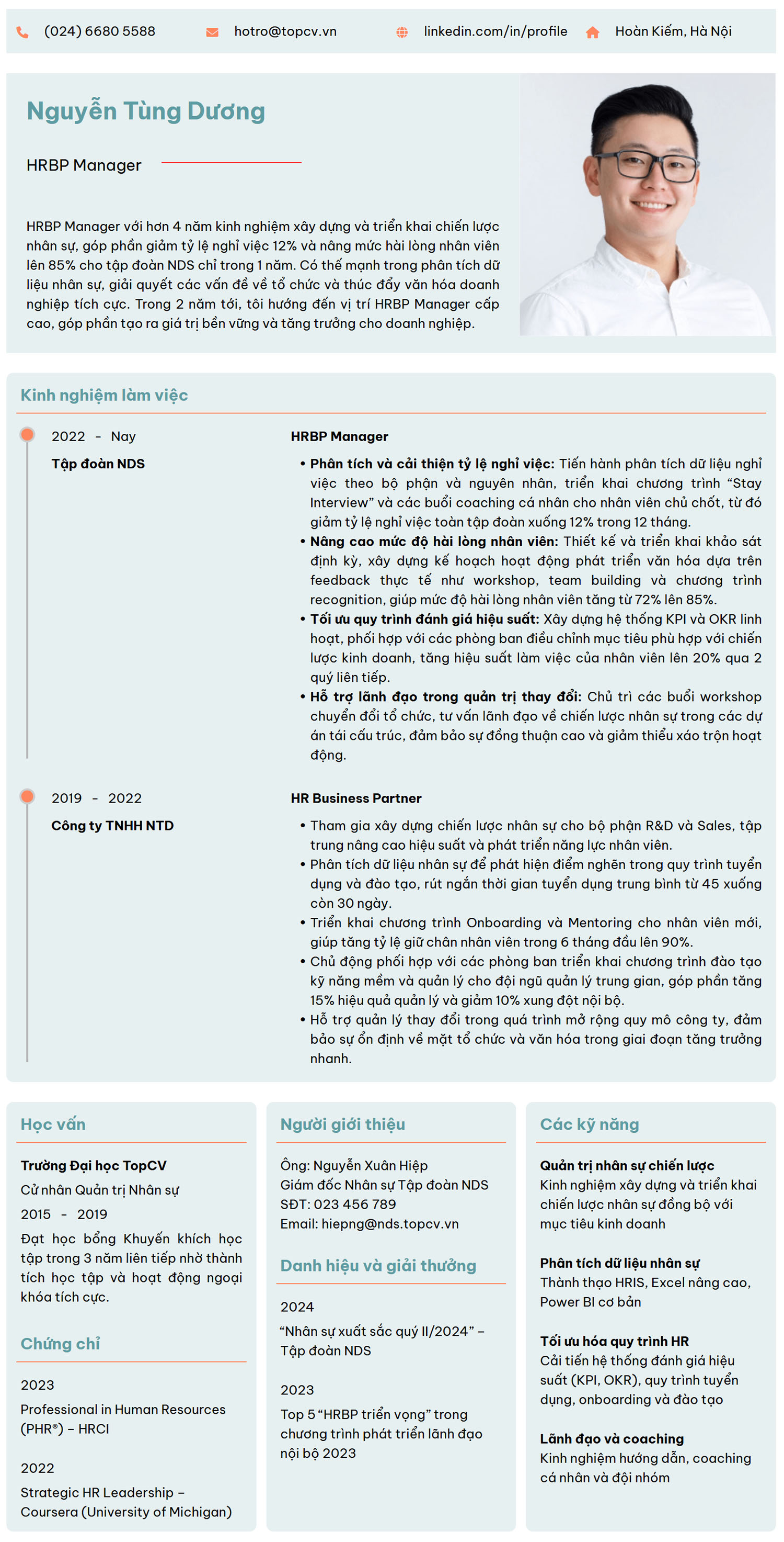 Tham khảo Mẫu CV HRBP Manager