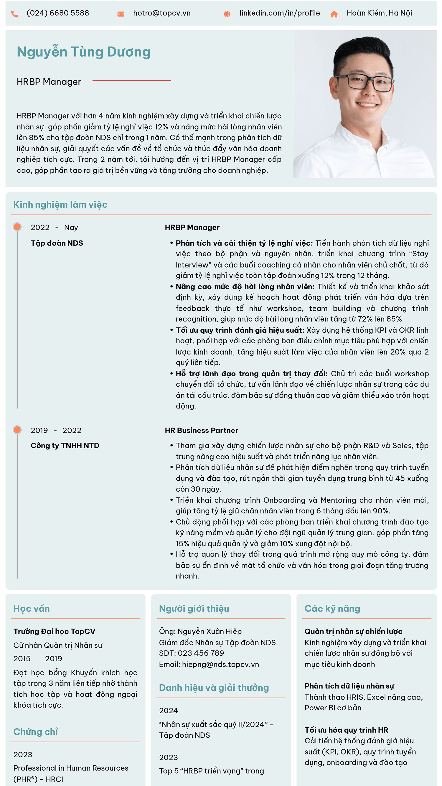 Mẫu CV HRBP Manager chuẩn