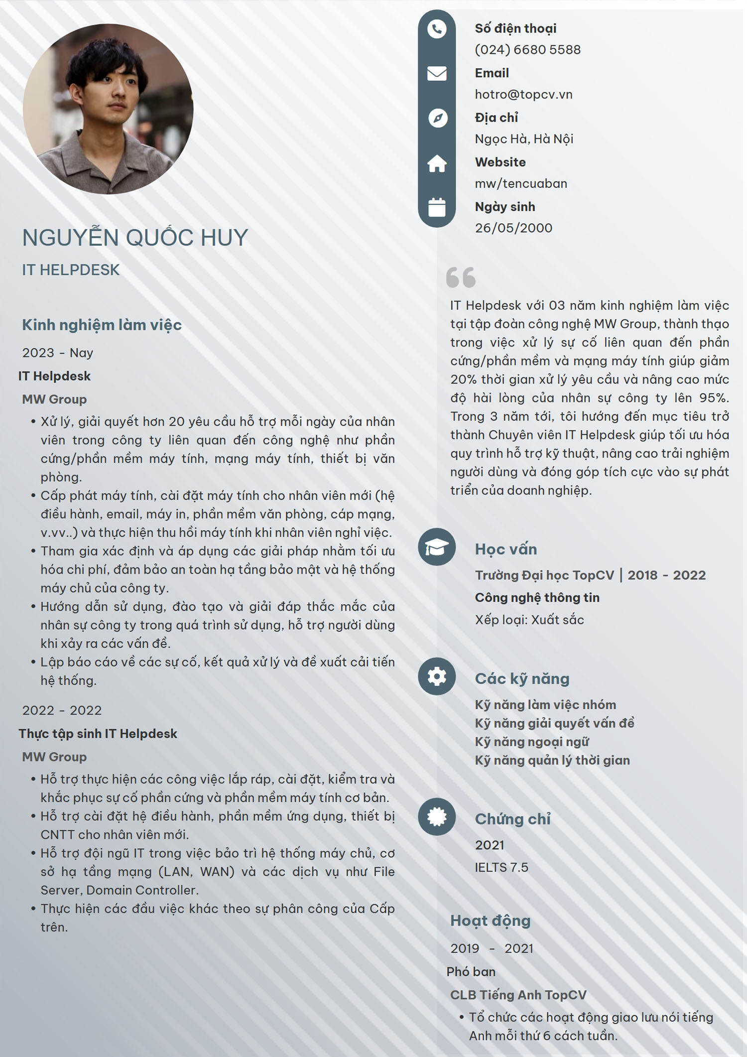 Tham khảo mẫu CV IT Helpdesk