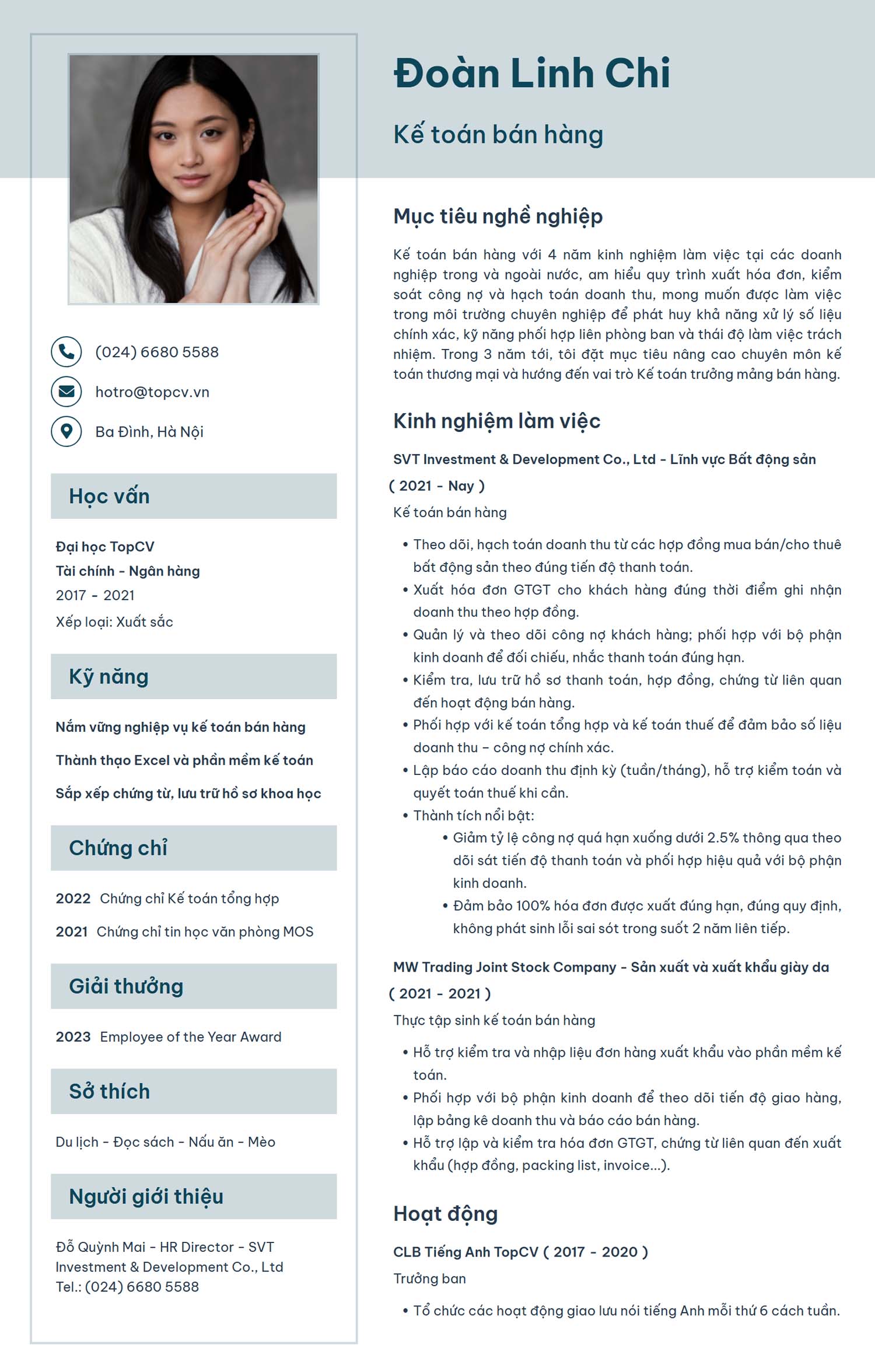 Mẫu CV Kế toán bán hàng