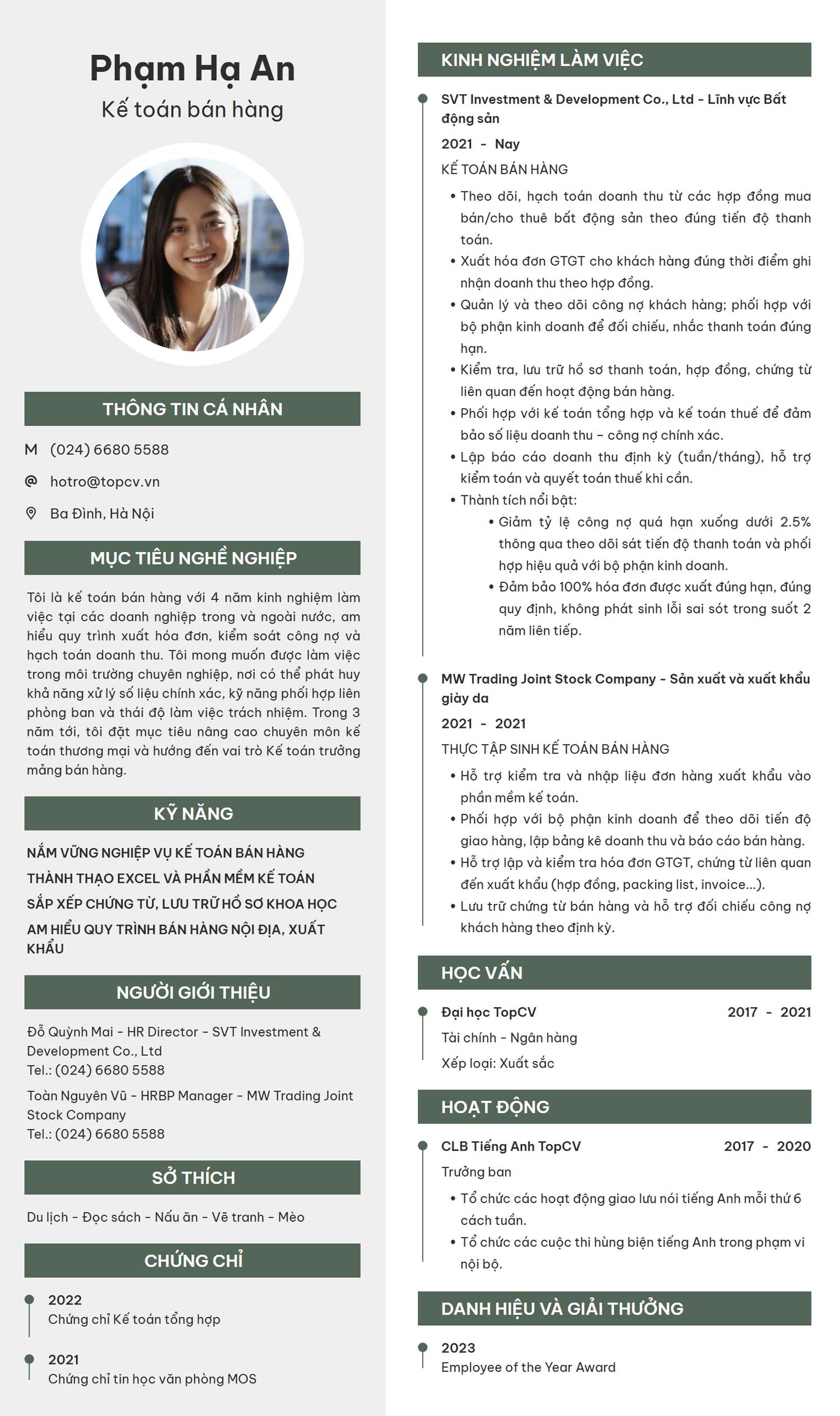 Mẫu CV Kế toán bán hàng