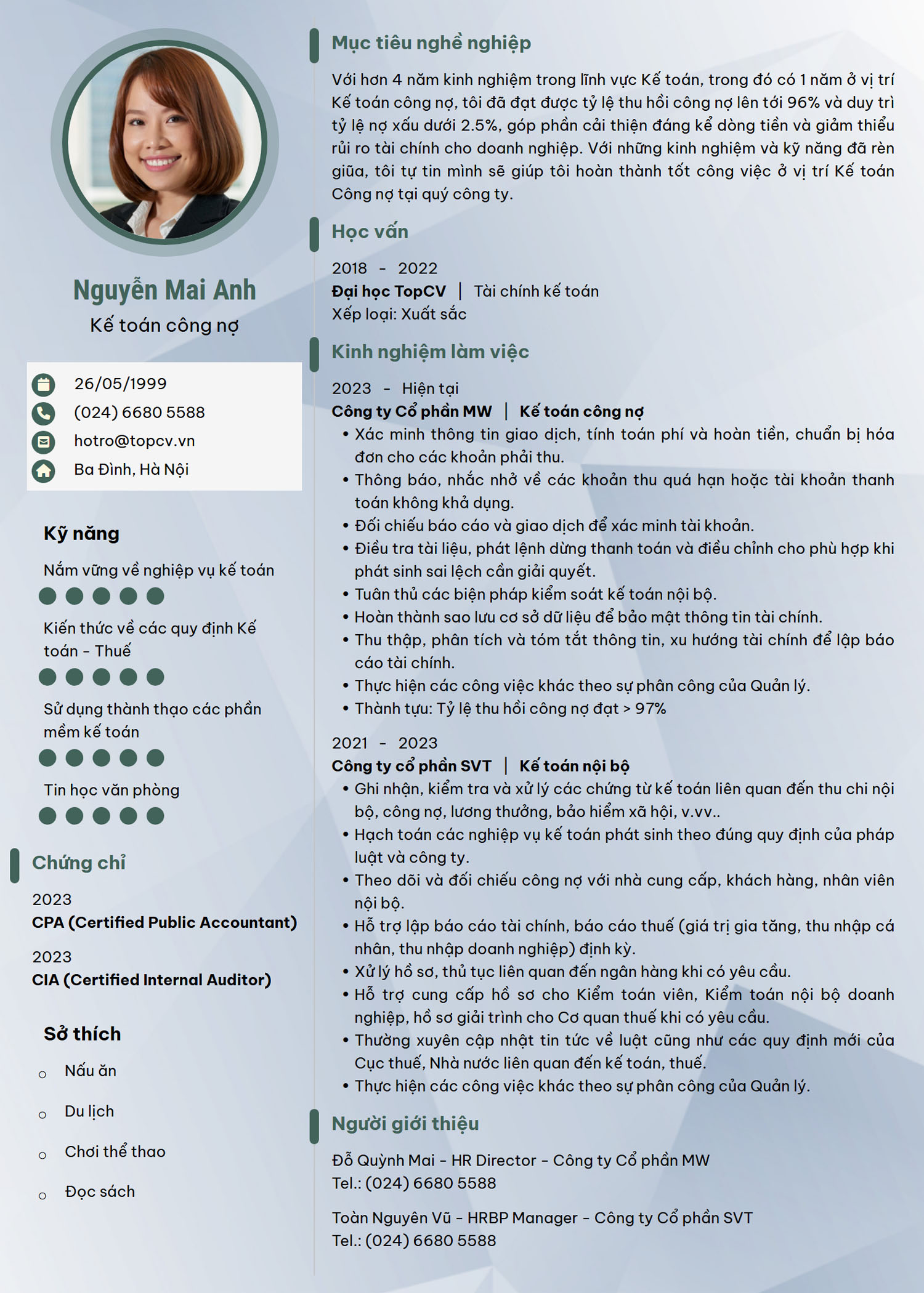 Mẫu CV Kế toán công nợ