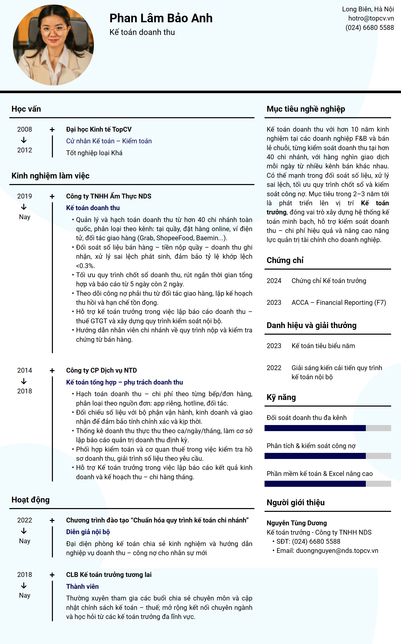Mẫu CV Kế toán doanh thu