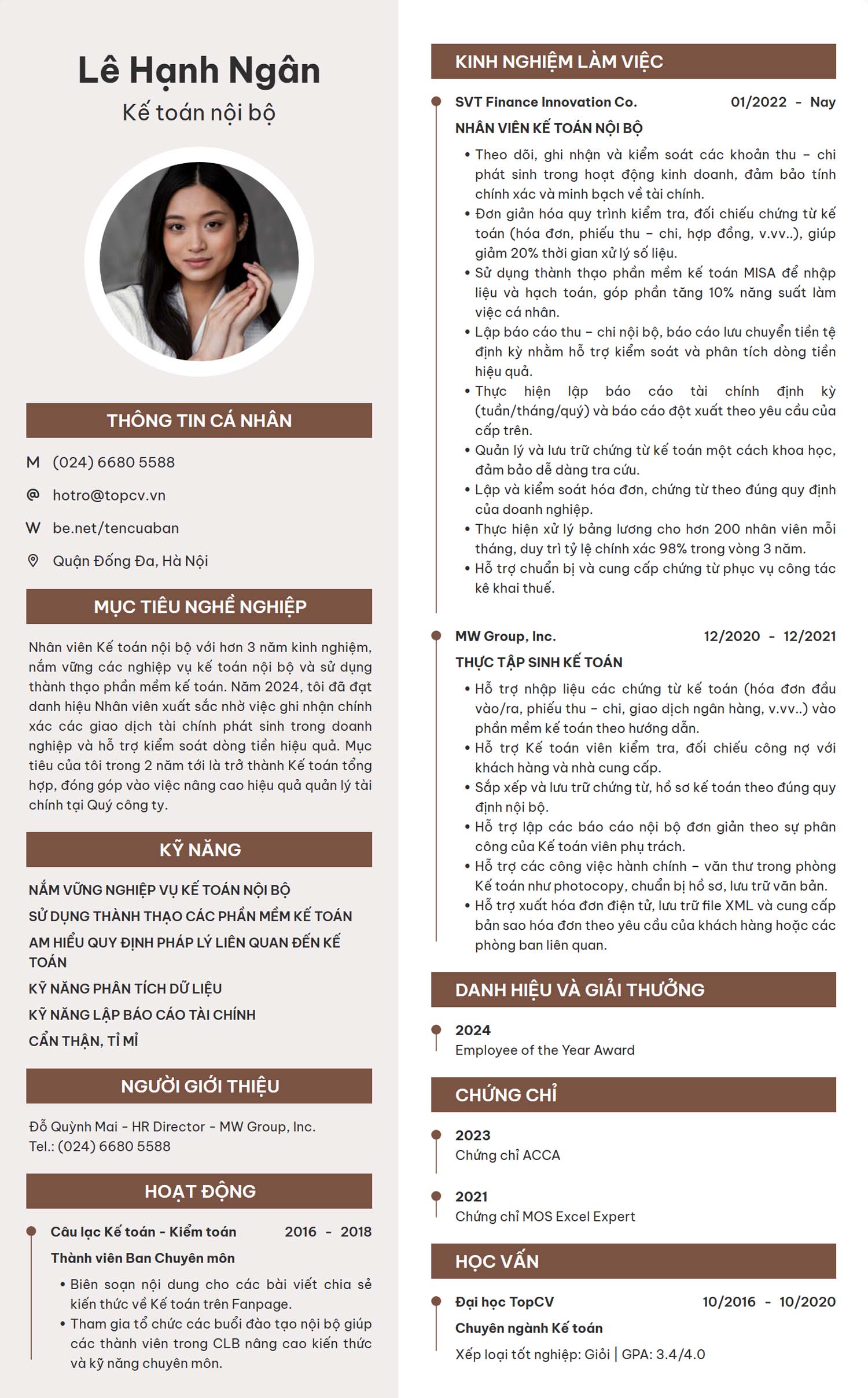 Mẫu CV Kế toán nội bộ sáng tạo