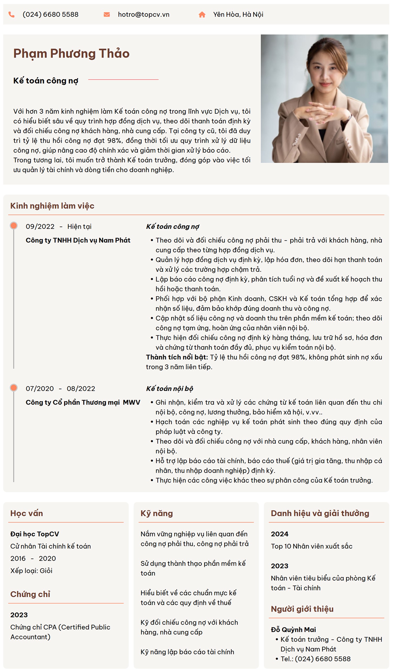 Mẫu CV Kế toán công nợ chuyên nghiệp